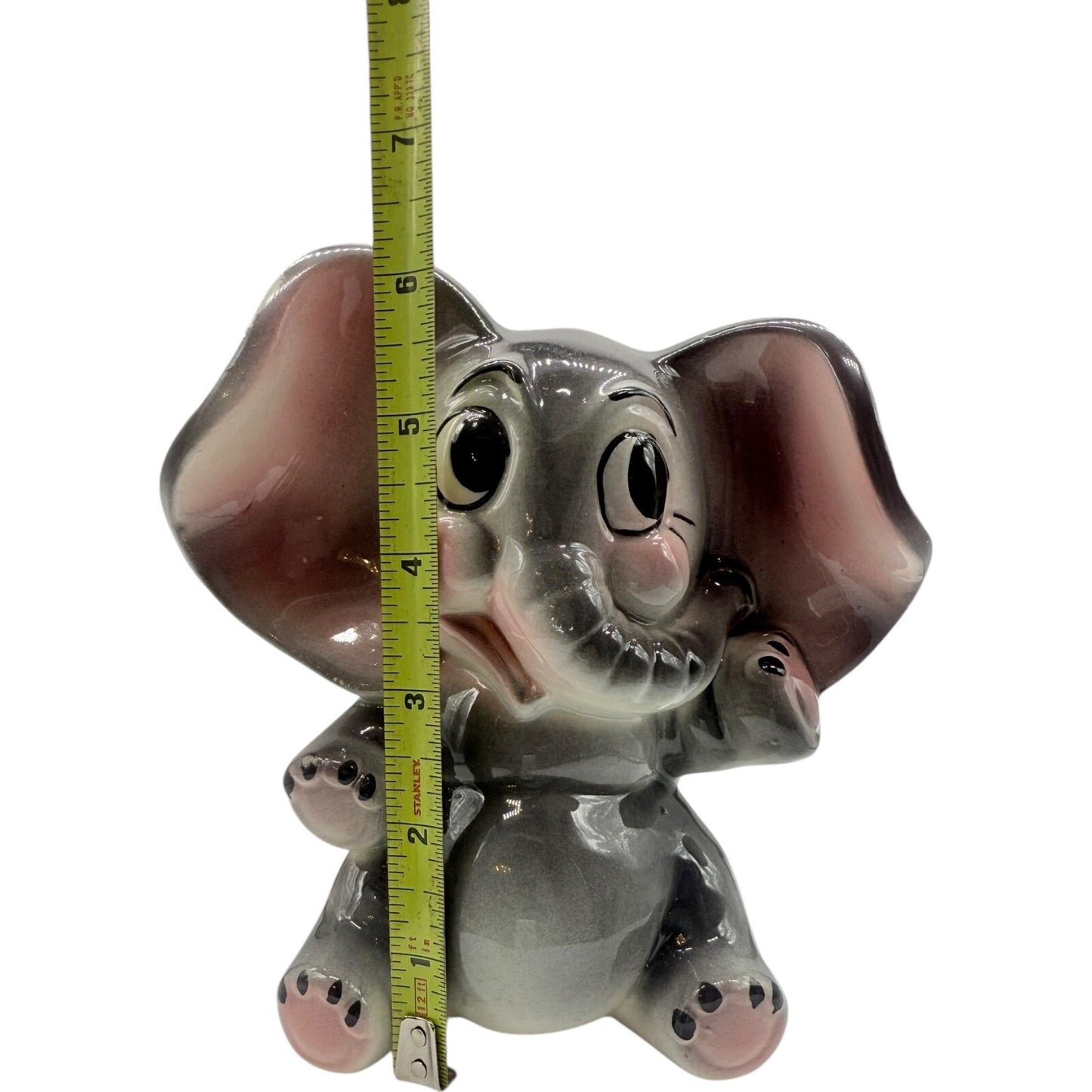 Vintage Handmade Ceramic Elephant Bank | Hand-Painted 1950s | Sitting Figurine