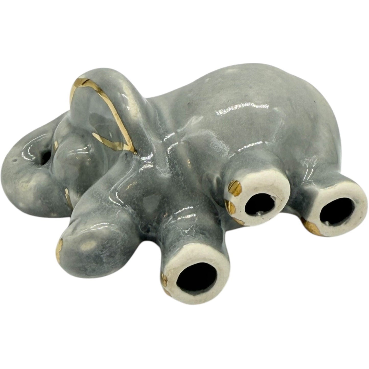 Elephant Figurine Gray Gold Accents Ceramic Animal Decor Collectible Cute