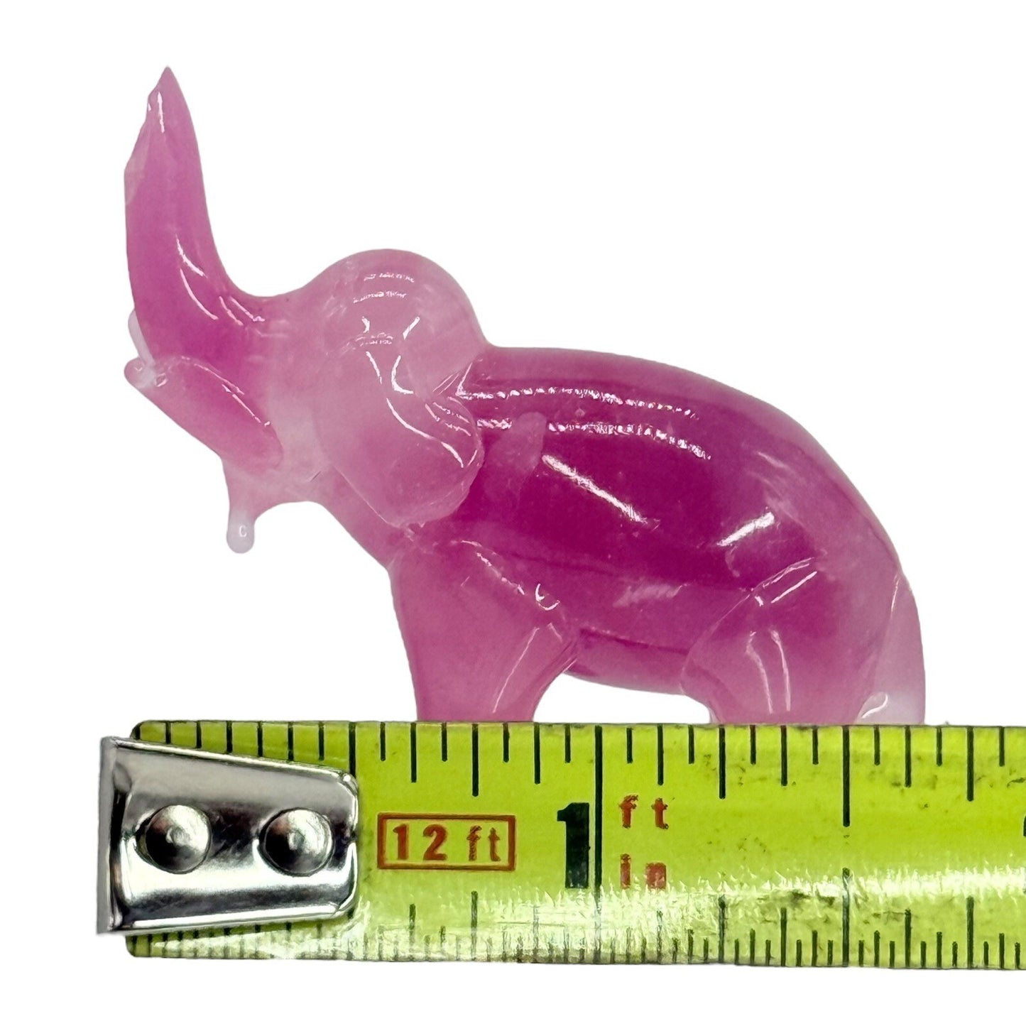 Elephant Figurine Pink Stone Carving Trunk Up Good Luck Charm Decor Small