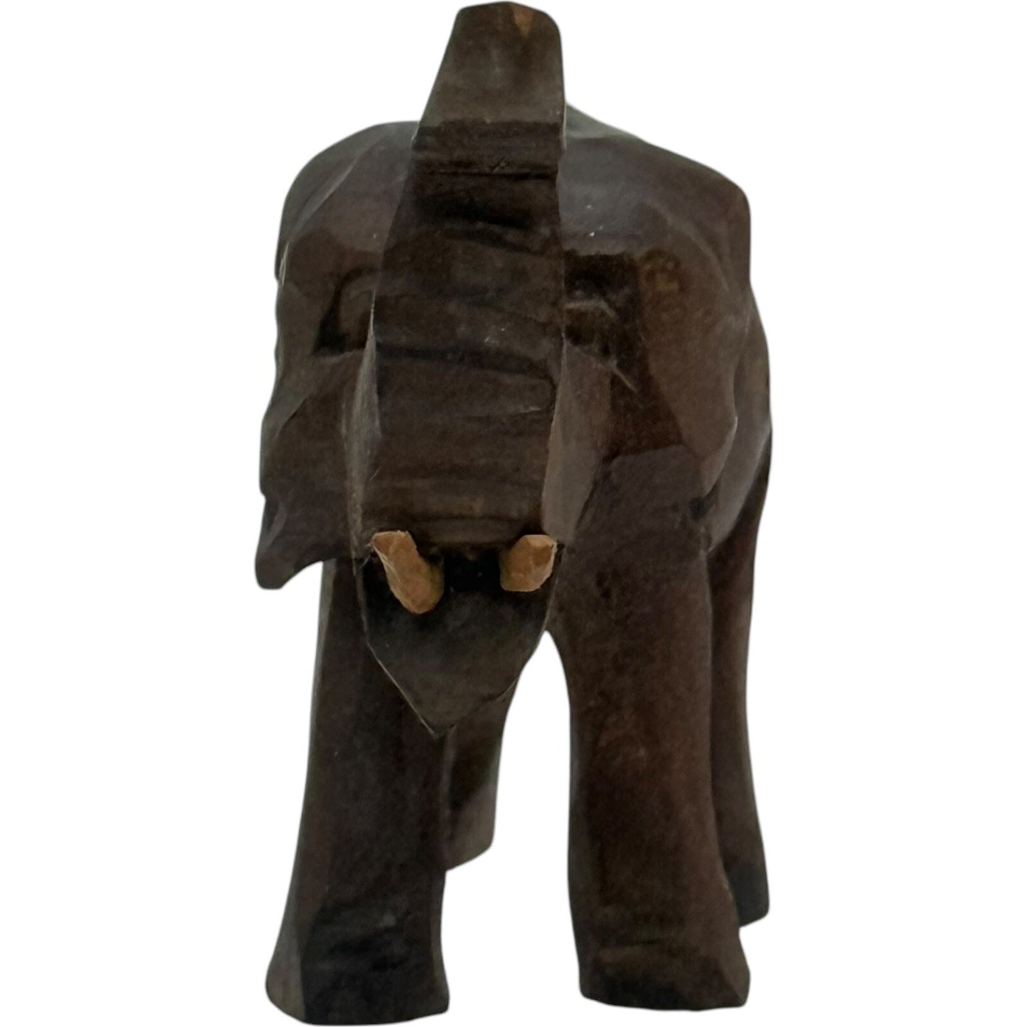 Hand Carved Wood Elephant Figurine Trunk Up Good Luck Decor Statue