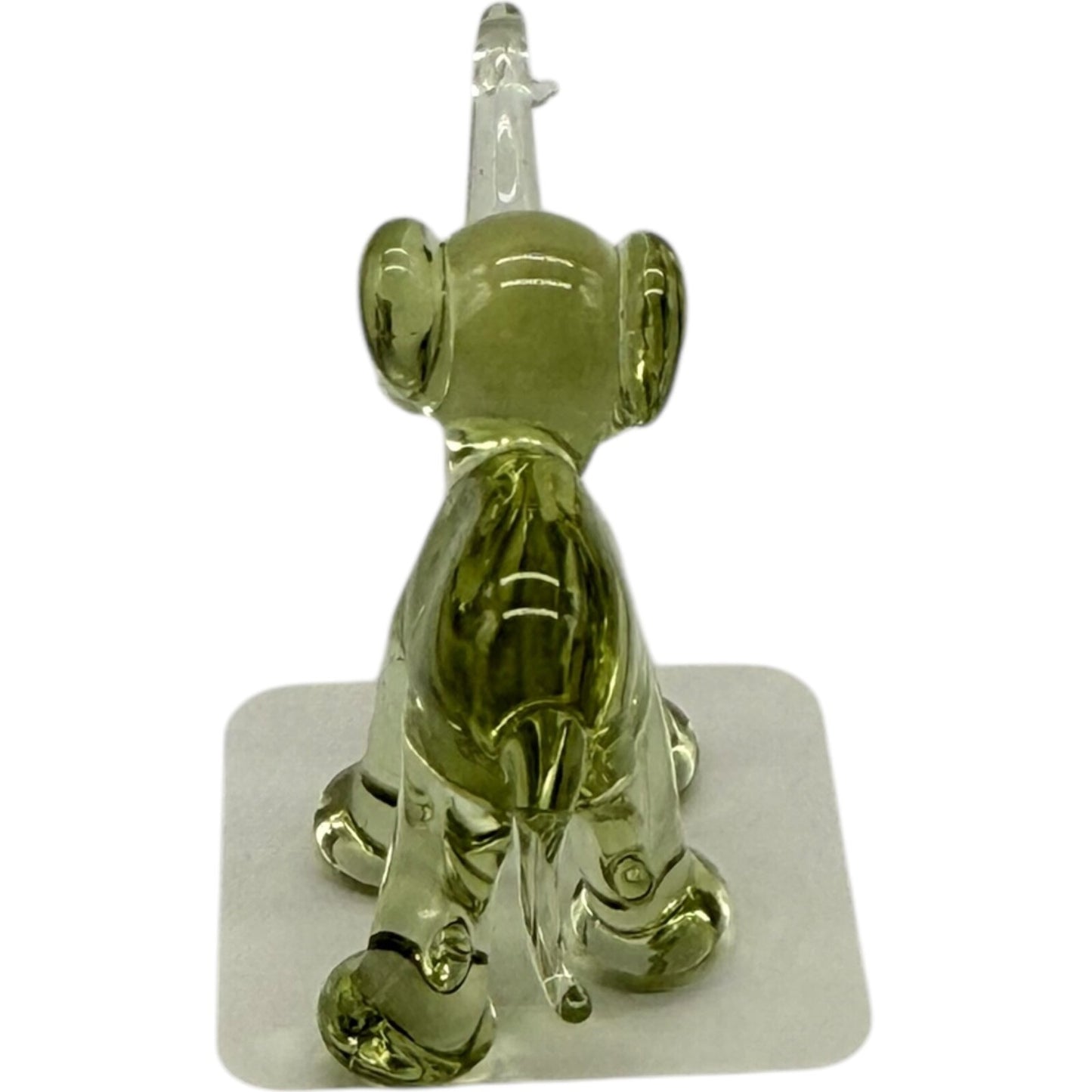 Hand Blown Glass Miniature Elephant Figurine - Lemon Yellow Trunk Up Collectible
