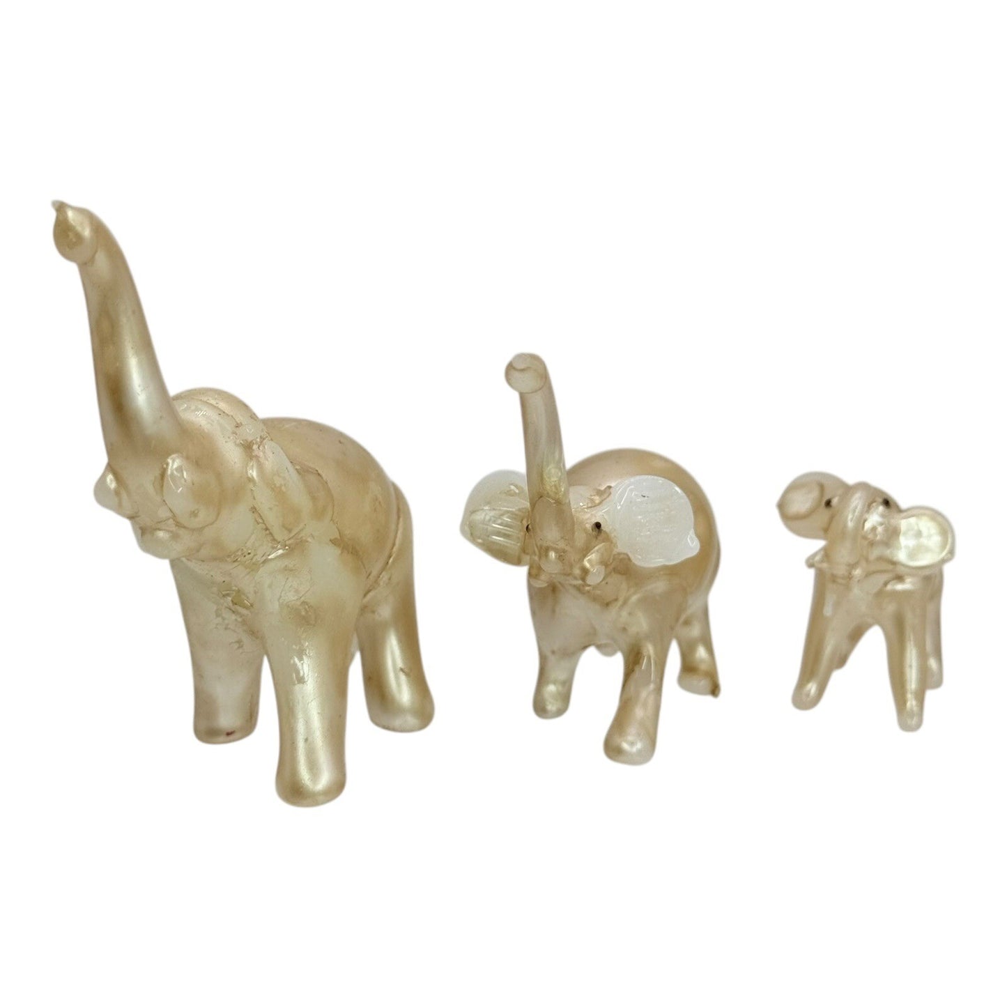 Glass Elephant Figurines Family Set of 3 Gold Home Decor Shelf Display