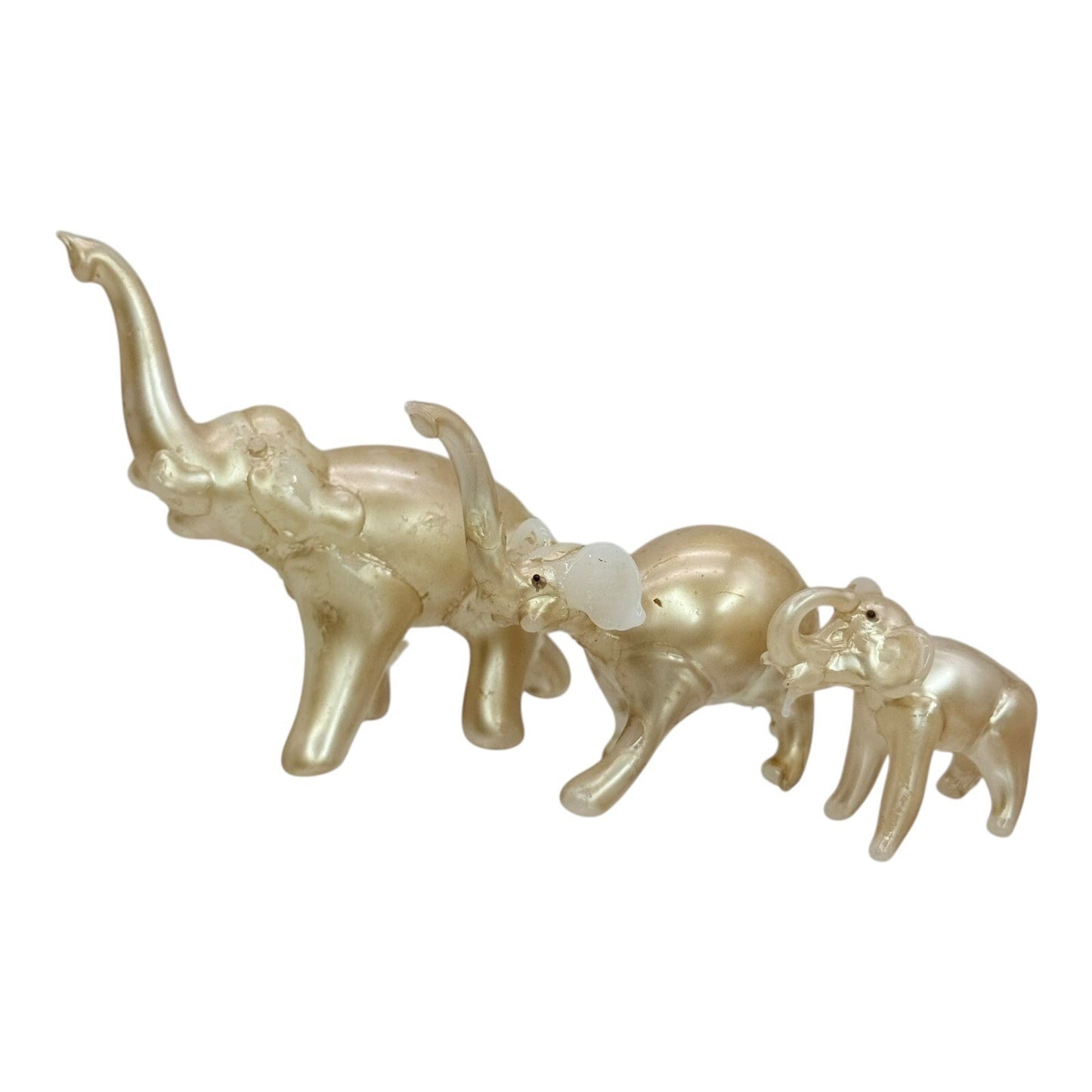 Glass Elephant Figurines Family Set of 3 Gold Home Decor Shelf Display