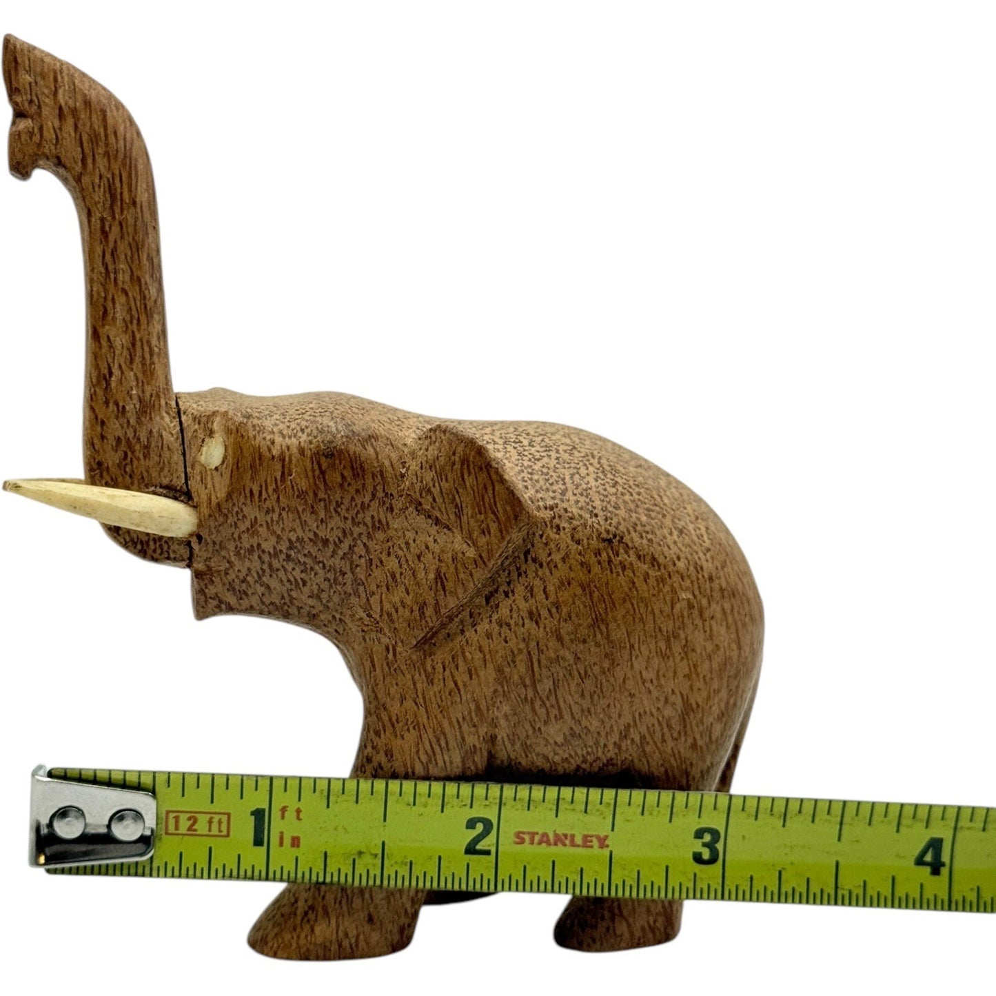 Hand Carved Wooden Elephant Figurine Trunk Up Good Luck Decor Statue