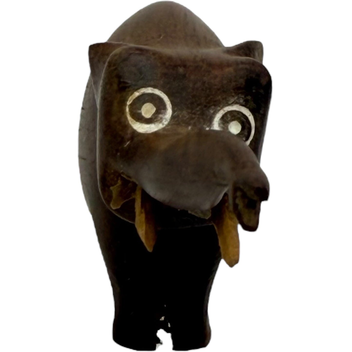 Wooden Elephant Figurine Hand Carved Folk Art Decor Animal Statue Small