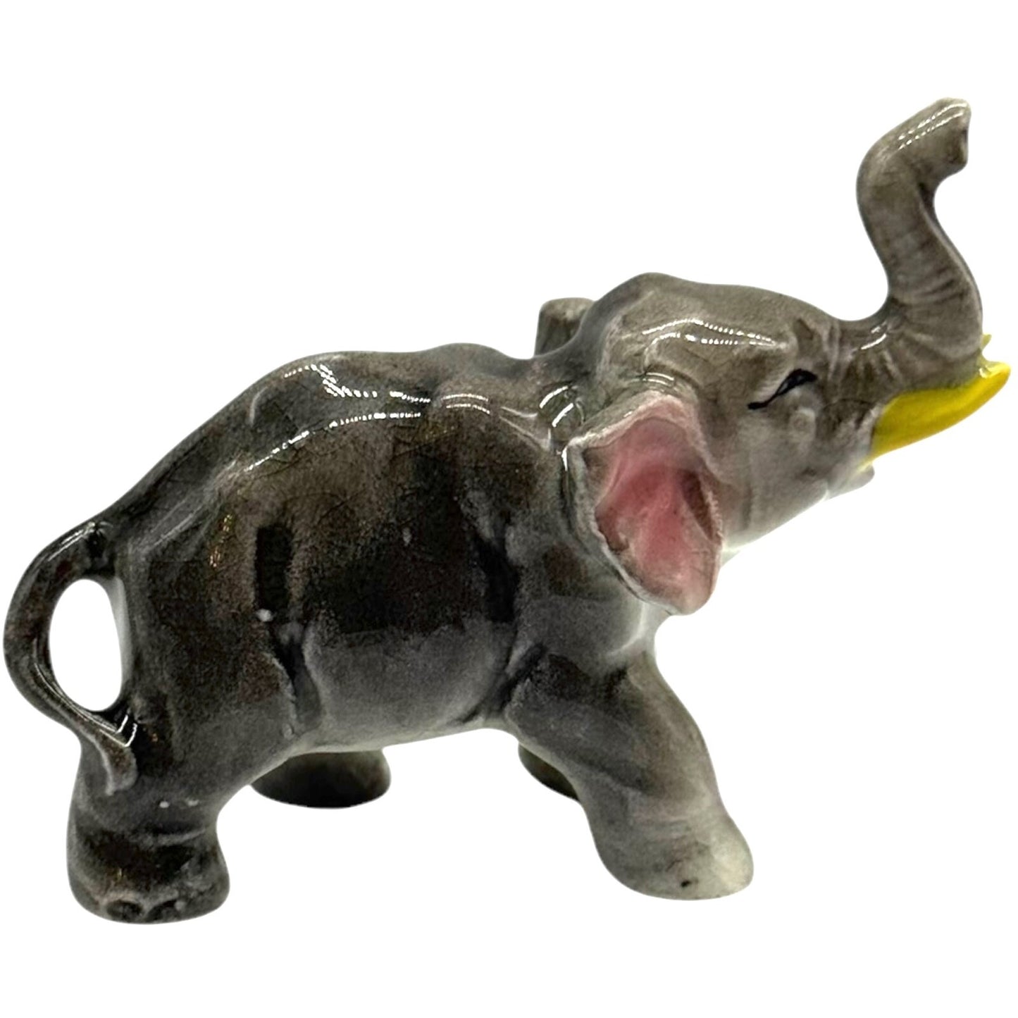 Vintage Ceramic Elephants Family Figurine - 2 Adults & 1 Baby - Trunks Up