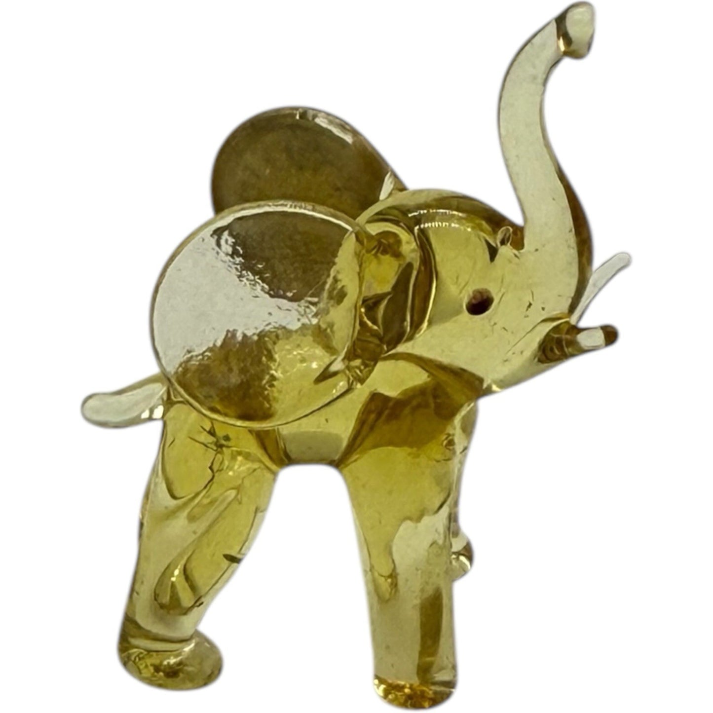 Hand Blown Glass Elephant Figurine - Yellow, Miniature, Made in Italy, Trunk Up