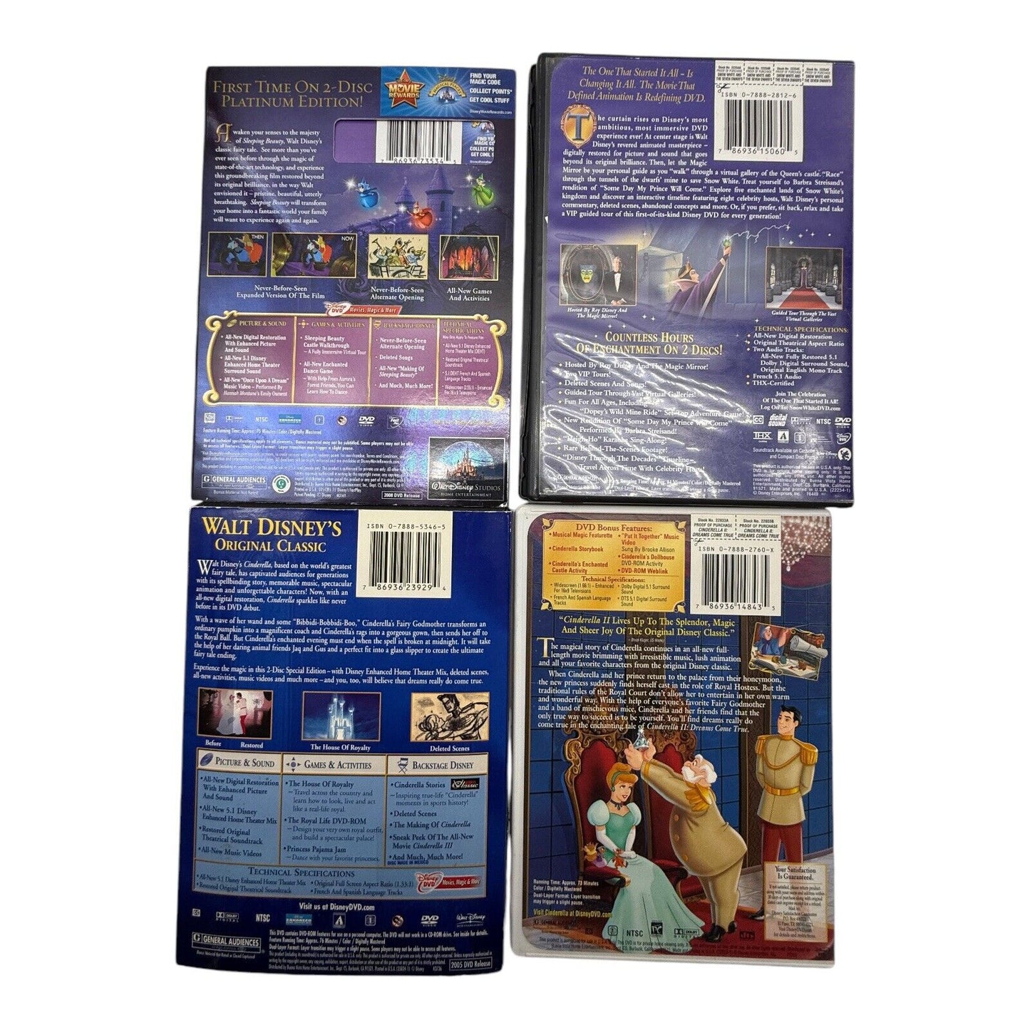 Disney Princess (4 DVD Lot) Sleeping Beauty, Snow White, Cinderella 1 and 2