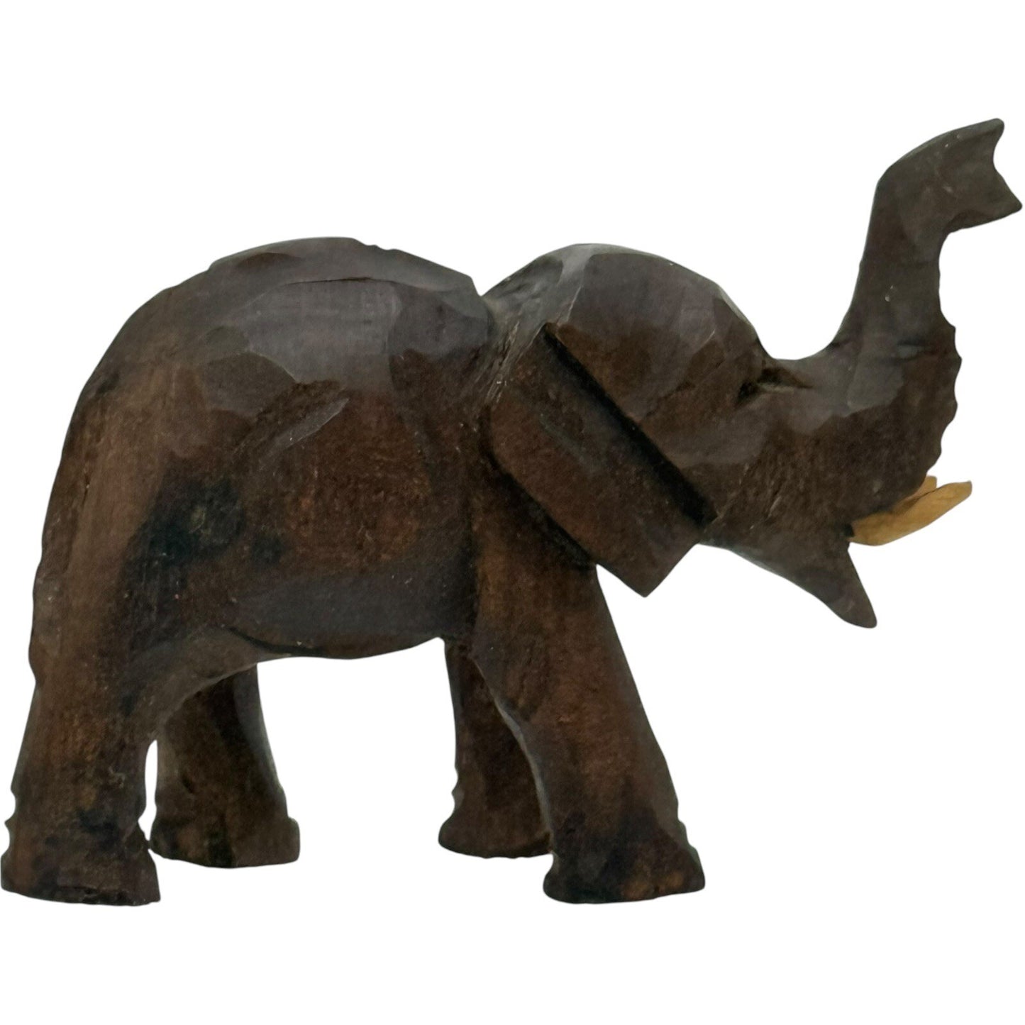 Hand Carved Wood Elephant Figurine Trunk Up Good Luck Decor Statue
