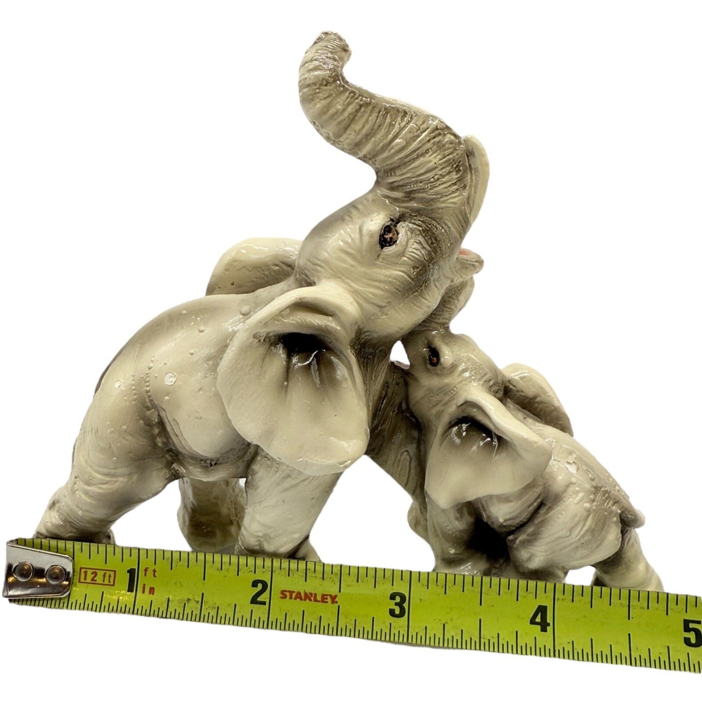 Elephant Figurine Statue Mother and Baby Trunk Up Good Luck Decor