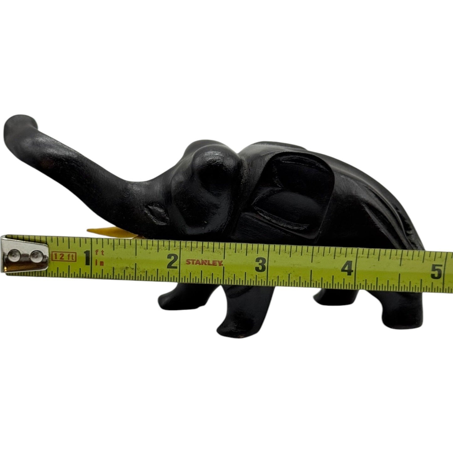 Wooden Elephant Figurine Hand Carved Trunk Up Good Luck Decor Statue