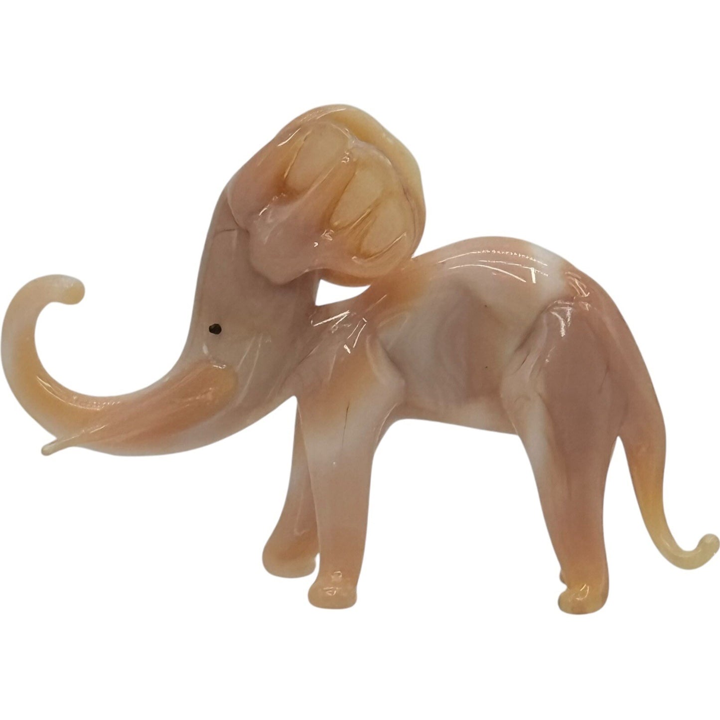 Elephant Figurine Blown Glass Art Glass Peach Swirl Collectible Decor