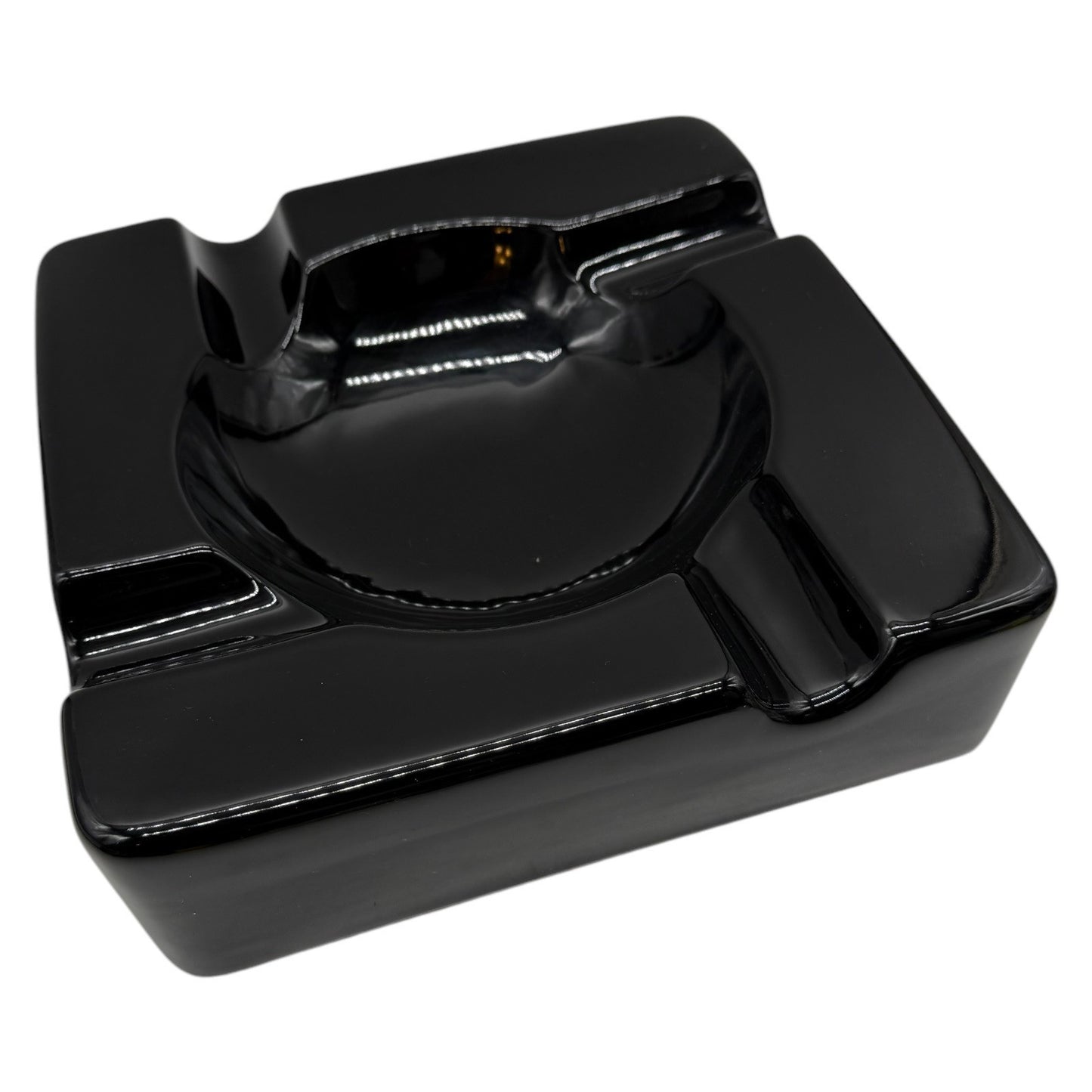 8" Black Ceramic Cigar Ashtray for Patio / Outdoor Use (4 Cigar Rest)
