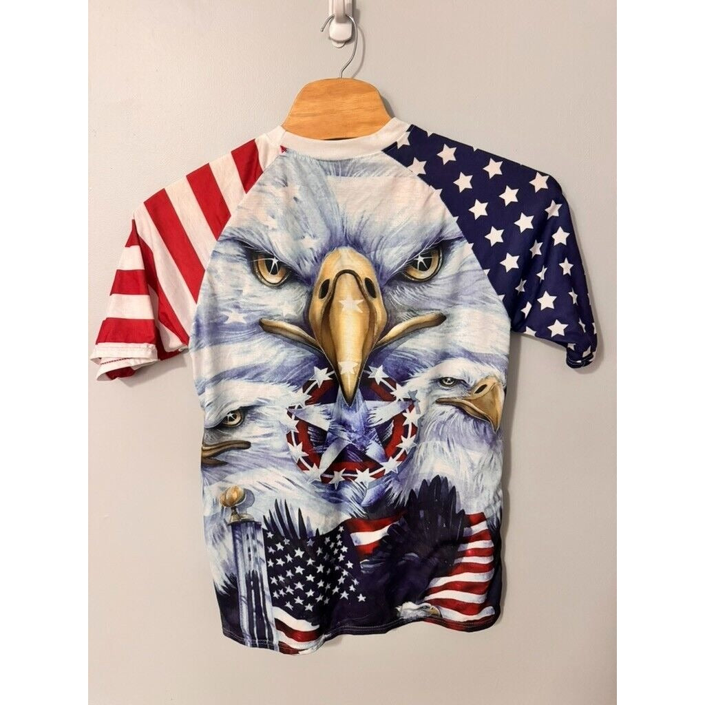 Bald Eagle American Flag Tee - Men's Poly Graphic T-Shirt 2XL