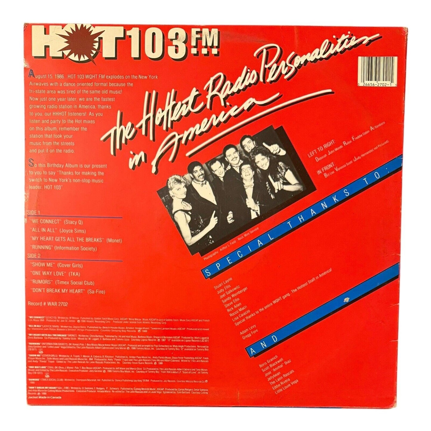 Hot 103 FM Anniversary Album LP 1987 Warlock WAR2702 Freestyle