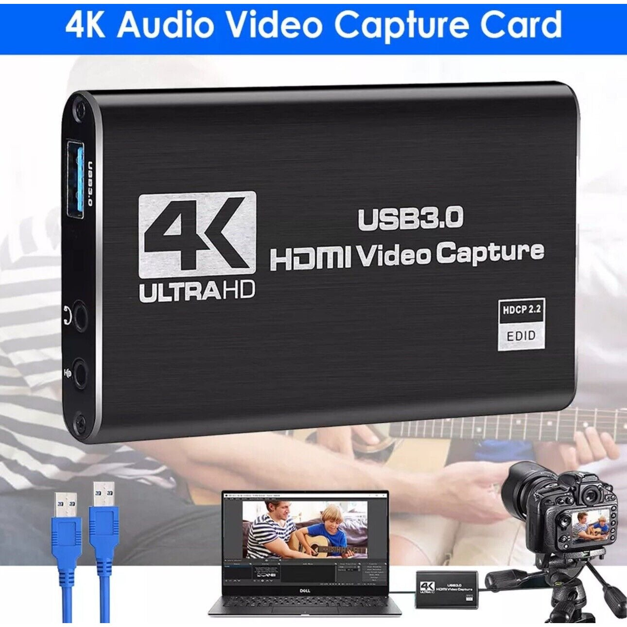 4K Audio Video Capture Card, USB 3.0 HDMI Video Capture Device Full HD Recording