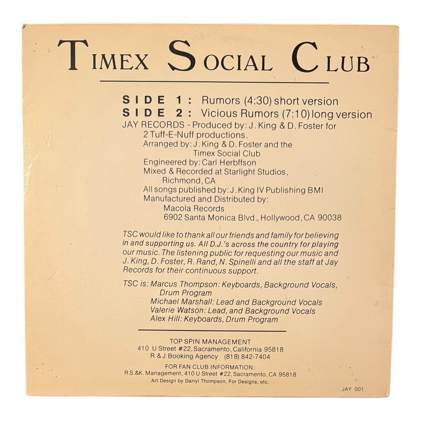 Timex Social Club Rumors Vinyl Record 80s Boogie Funk