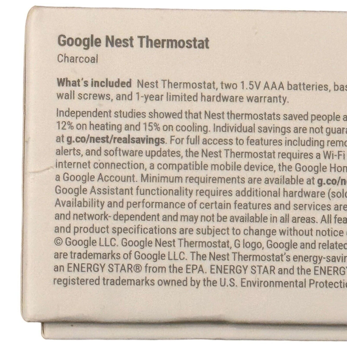 Google Nest Thermostat Charcoal Model: G4CVZ Brand New, Unused