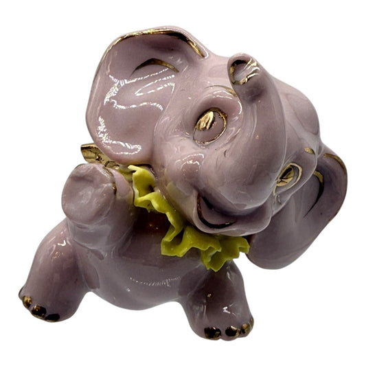 Vintage 1950's Elephant Figurine Gold Accents Ceramic Decor Collectible Cute
