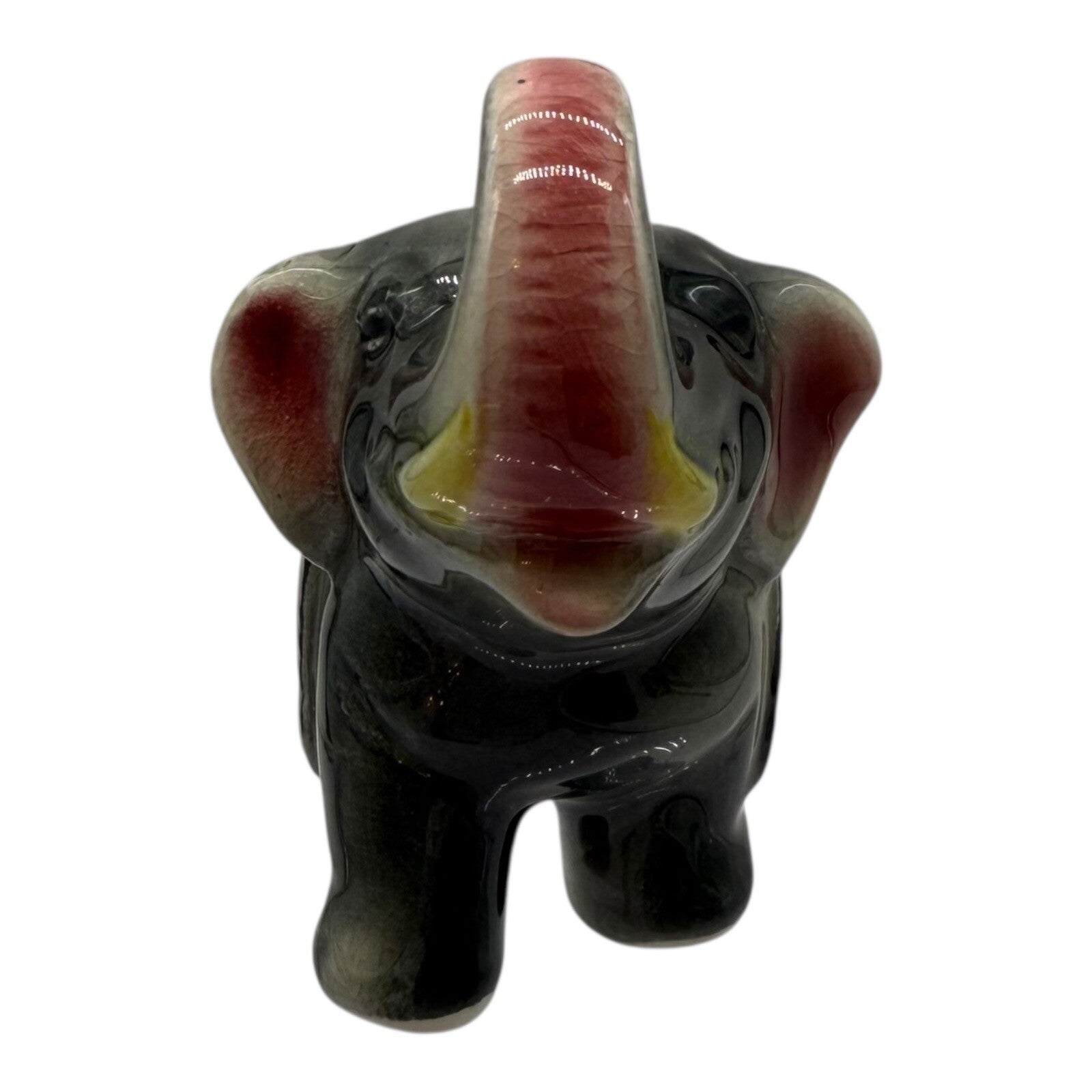 Vintage Ceramic Salt Shaker Elephant Figurine Floral Blanket Trunk Up Good Luck