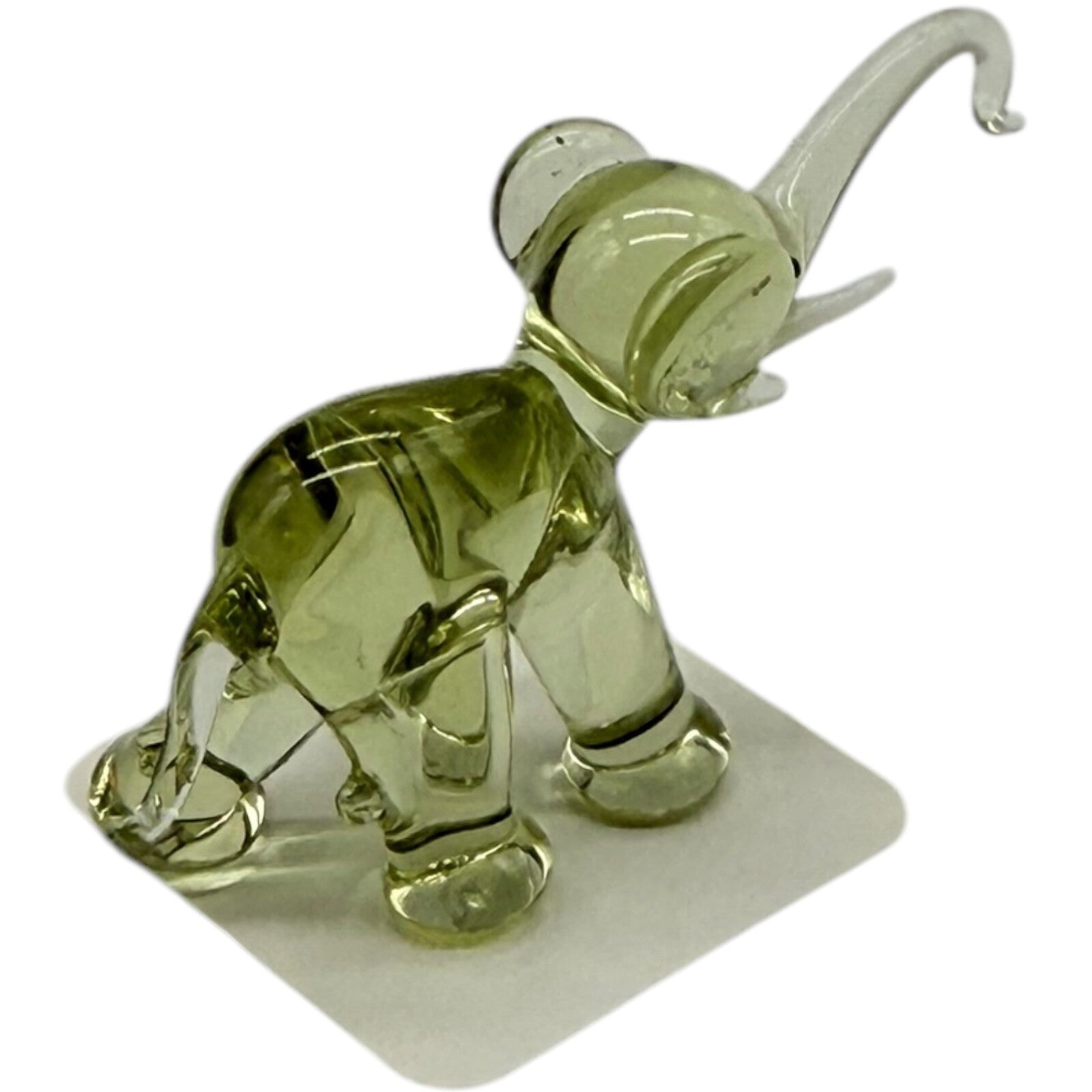 Hand Blown Glass Miniature Elephant Figurine - Lemon Yellow Trunk Up Collectible