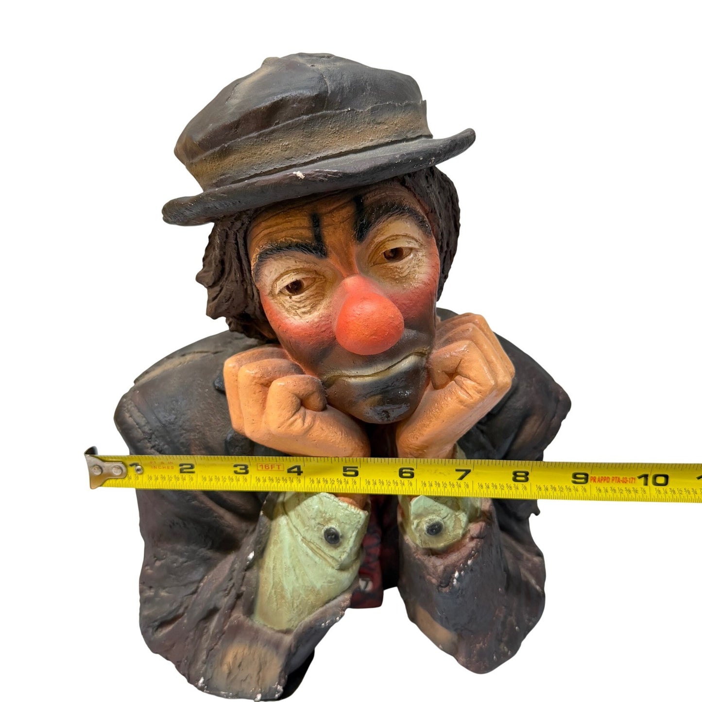 Vintage Sad Hobo Clown Bust Statue Hand Painted Emmett Kelly Style