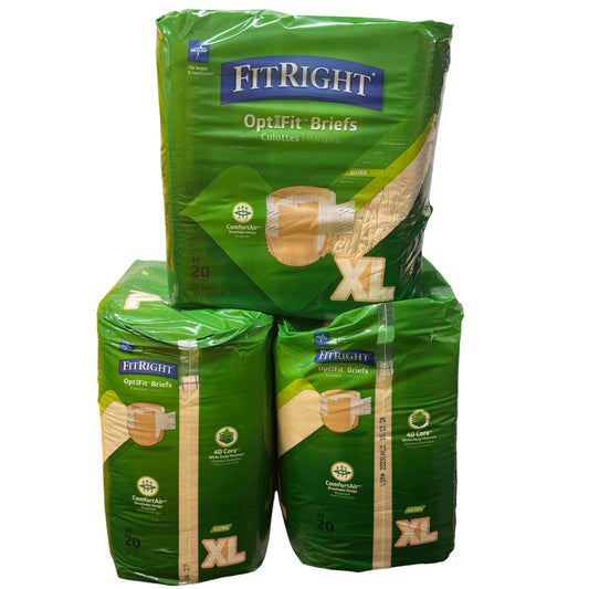 Medline FitRight OptiFit Extra Briefs XL 56-64" 60ct 3 Packs of 20 FITEXTRAXLG