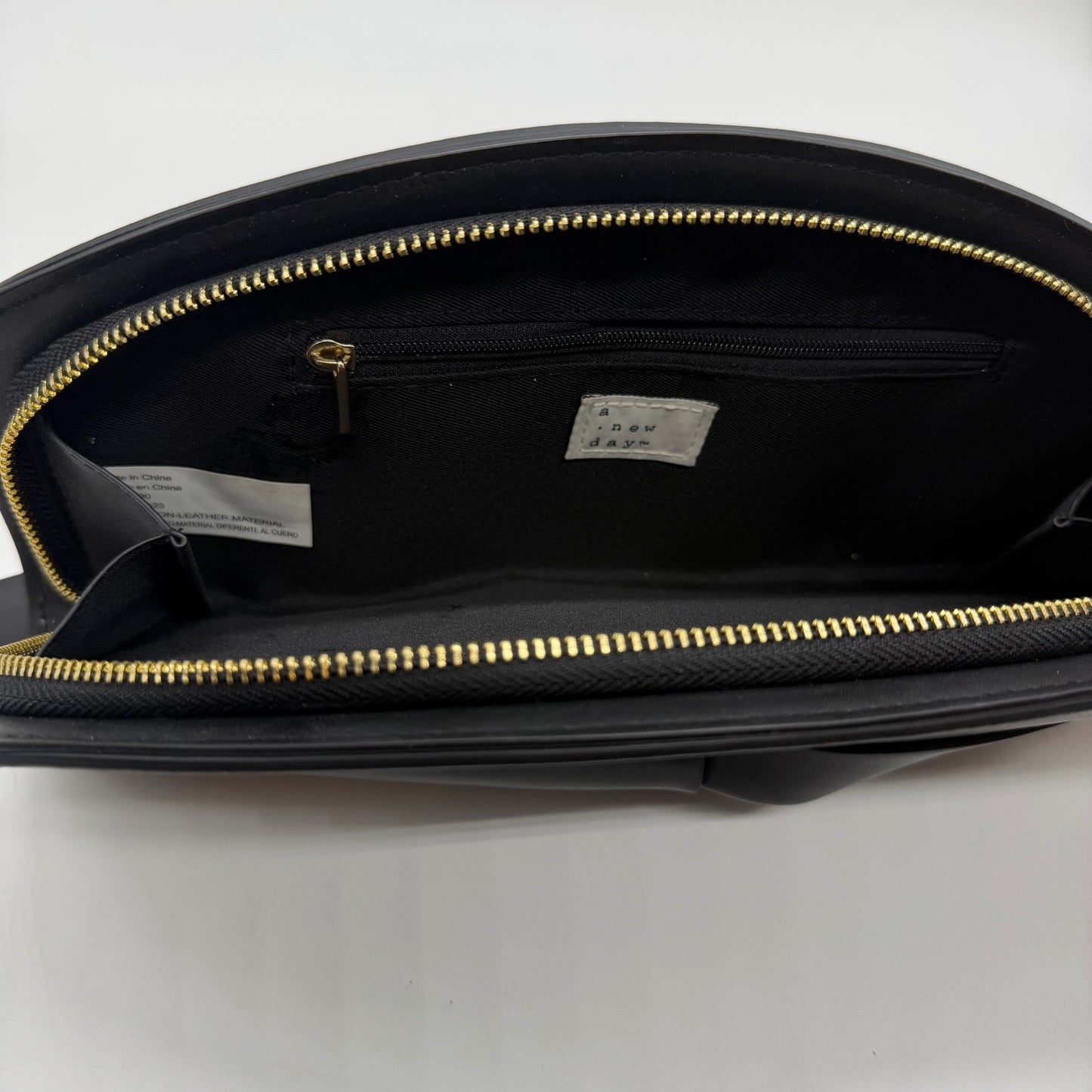 A New Day Black Oversized Bow Clutch Wristlet Evening Bag Gold Zipper Handbag
