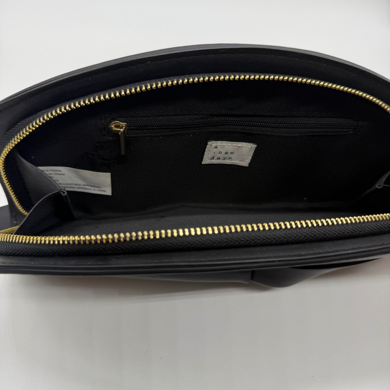 A New Day Black Oversized Bow Clutch Wristlet Evening Bag Gold Zipper Handbag