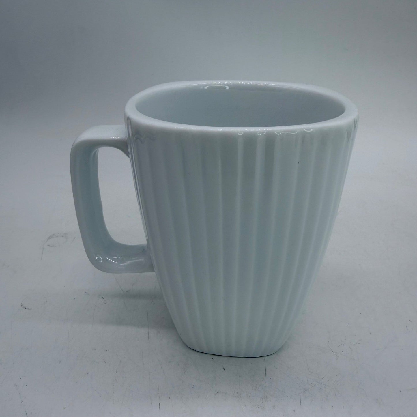 Corelle Ultra Porcelain White Ribbed Square Coffee Mug Cup Made in Sri Lanka