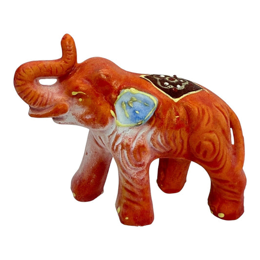Elephant Figurine Vintage Decor Shelf Display Collectible Orange Small