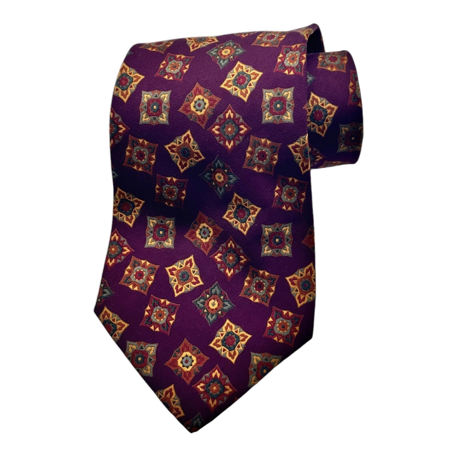 Paul Stuart Silk Tie 4" x 57" Maroon Gold Pattern Made in Italy