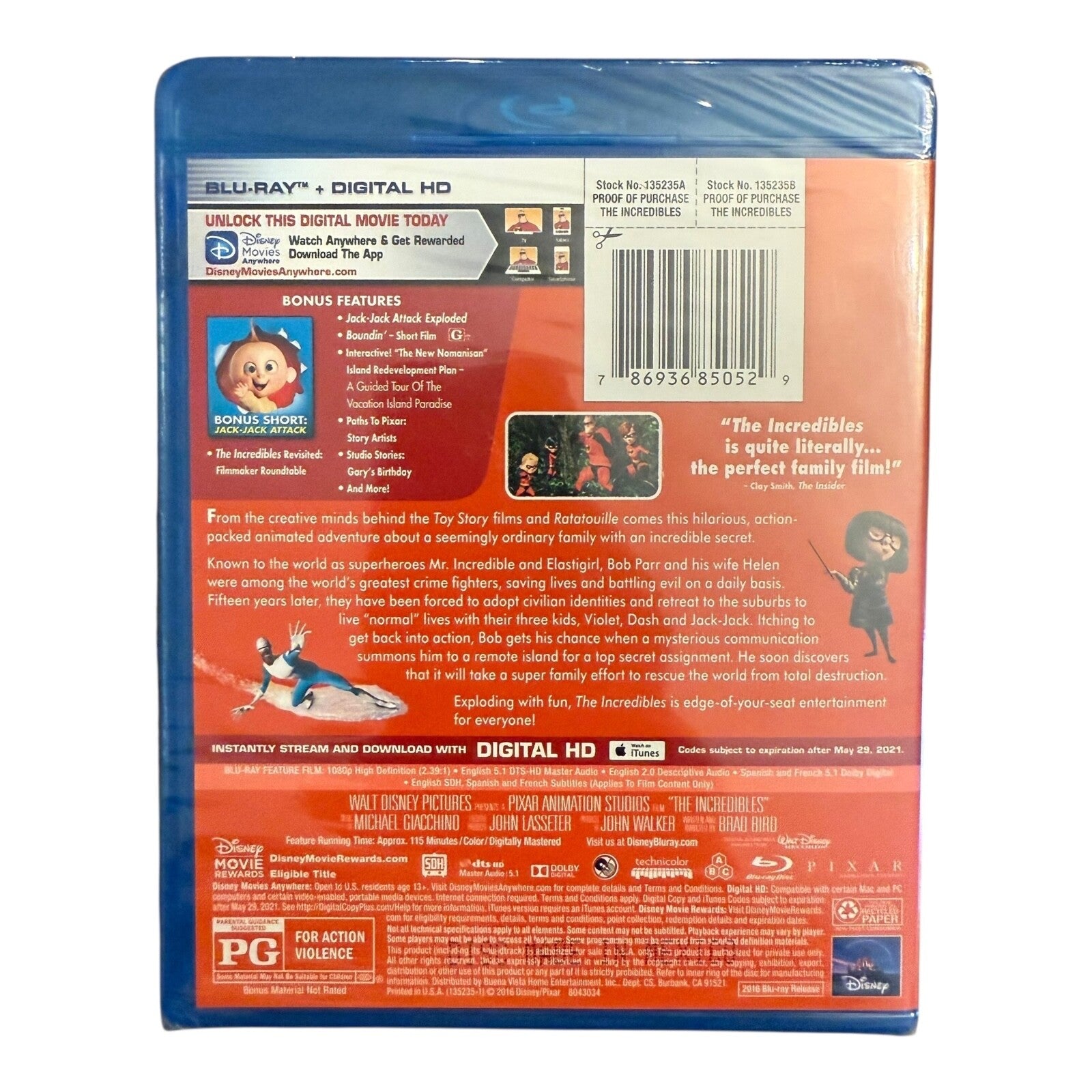 The Incredibles Blu-ray + Digital HD Disney Pixar Movie New Sealed