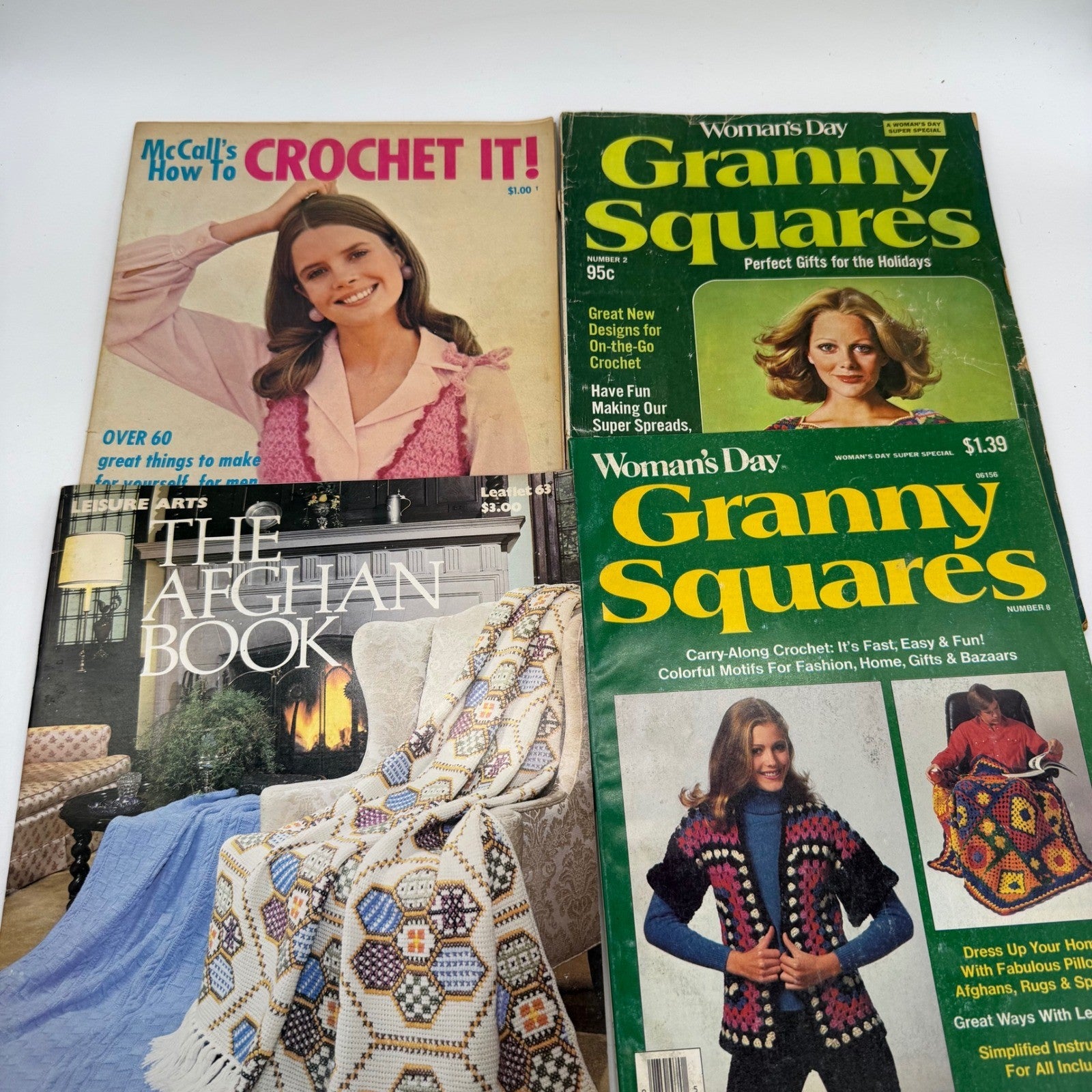 Vintage Crochet Pattern Book Large Lot Granny Squares Afghans Doilies 1940s-80s