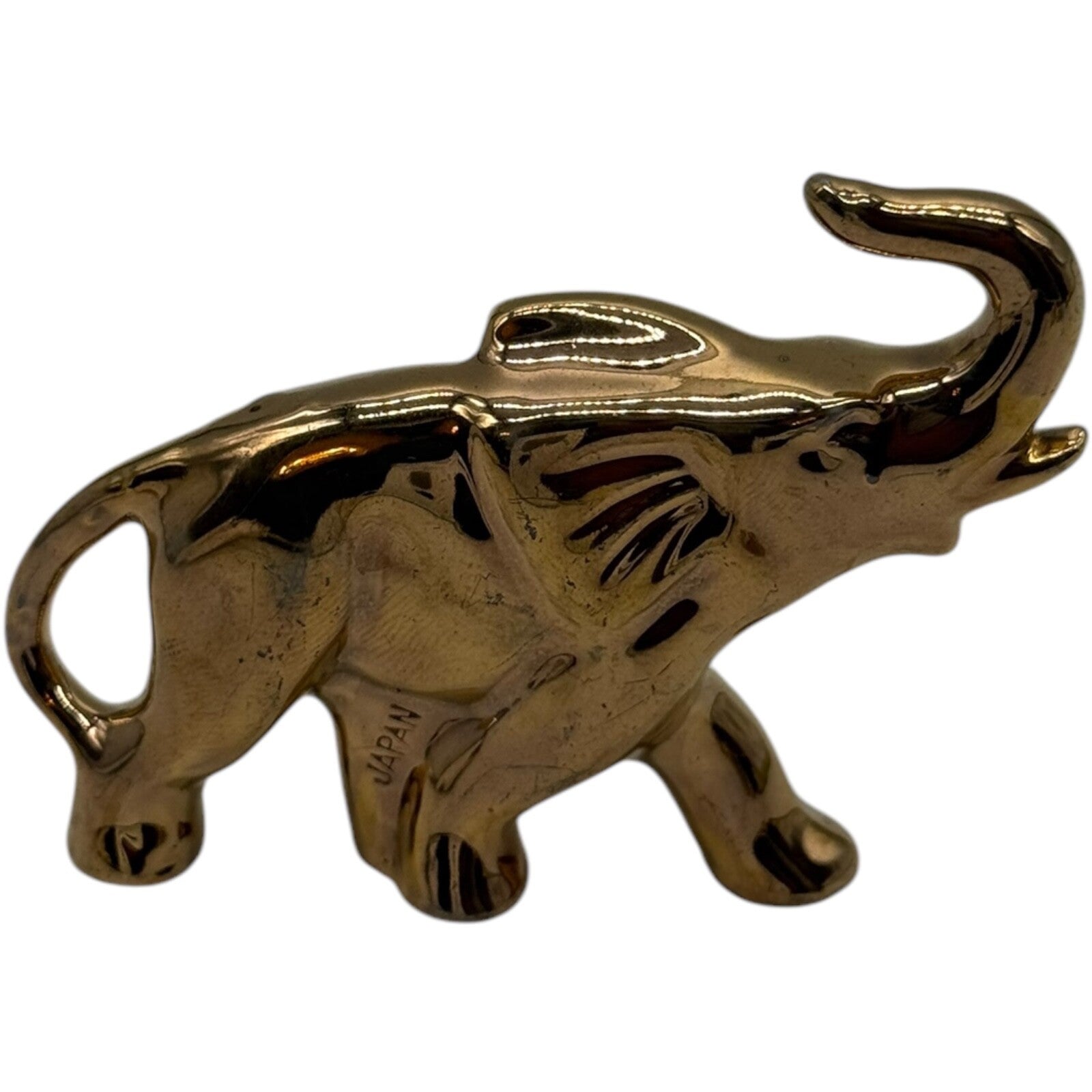 Vintage Gold Ceramic Elephant Family Figurines 3 Pc Set Display Japan