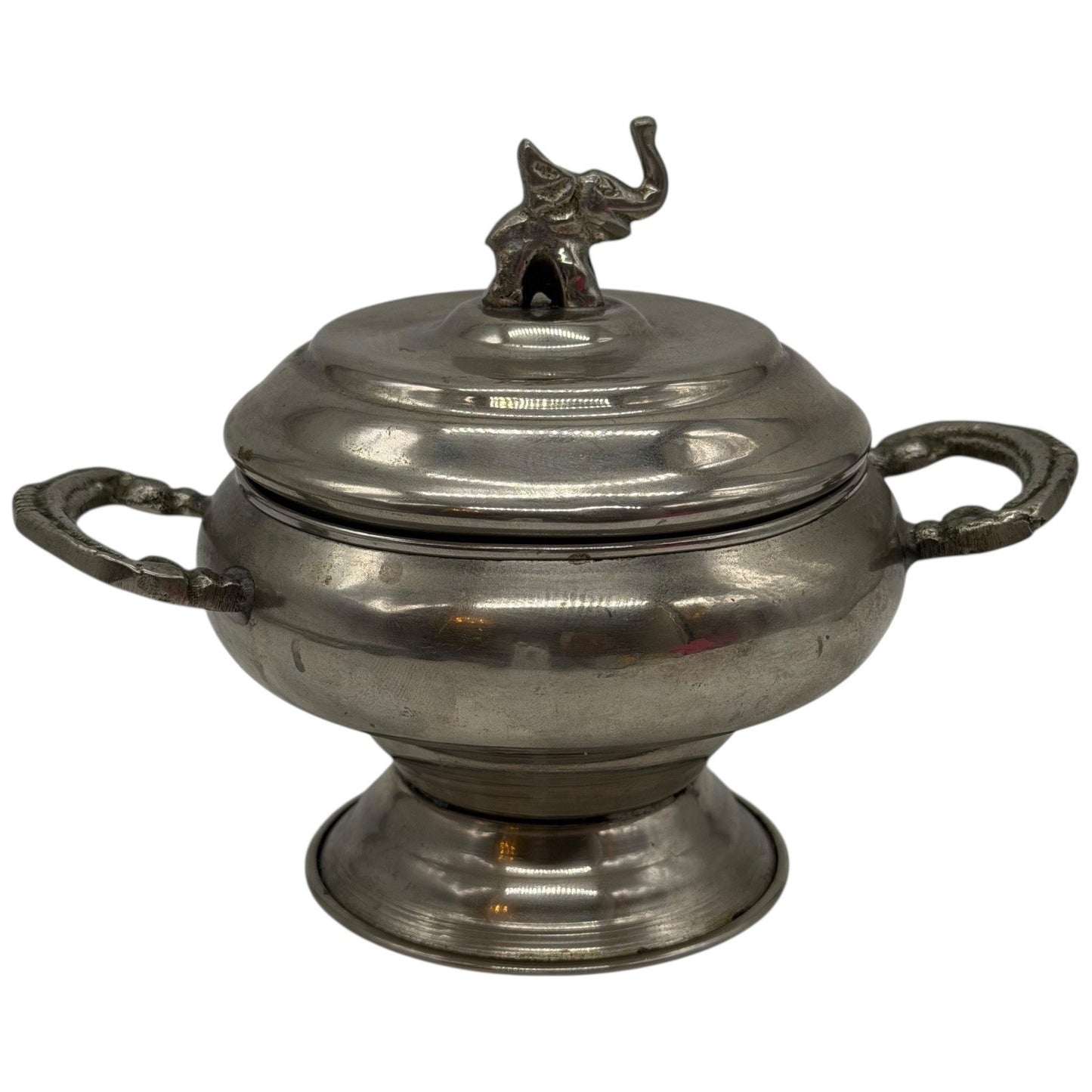 Vintage Pewter Elephant Lidded Sugar Bowl Trinket Dish With Handles