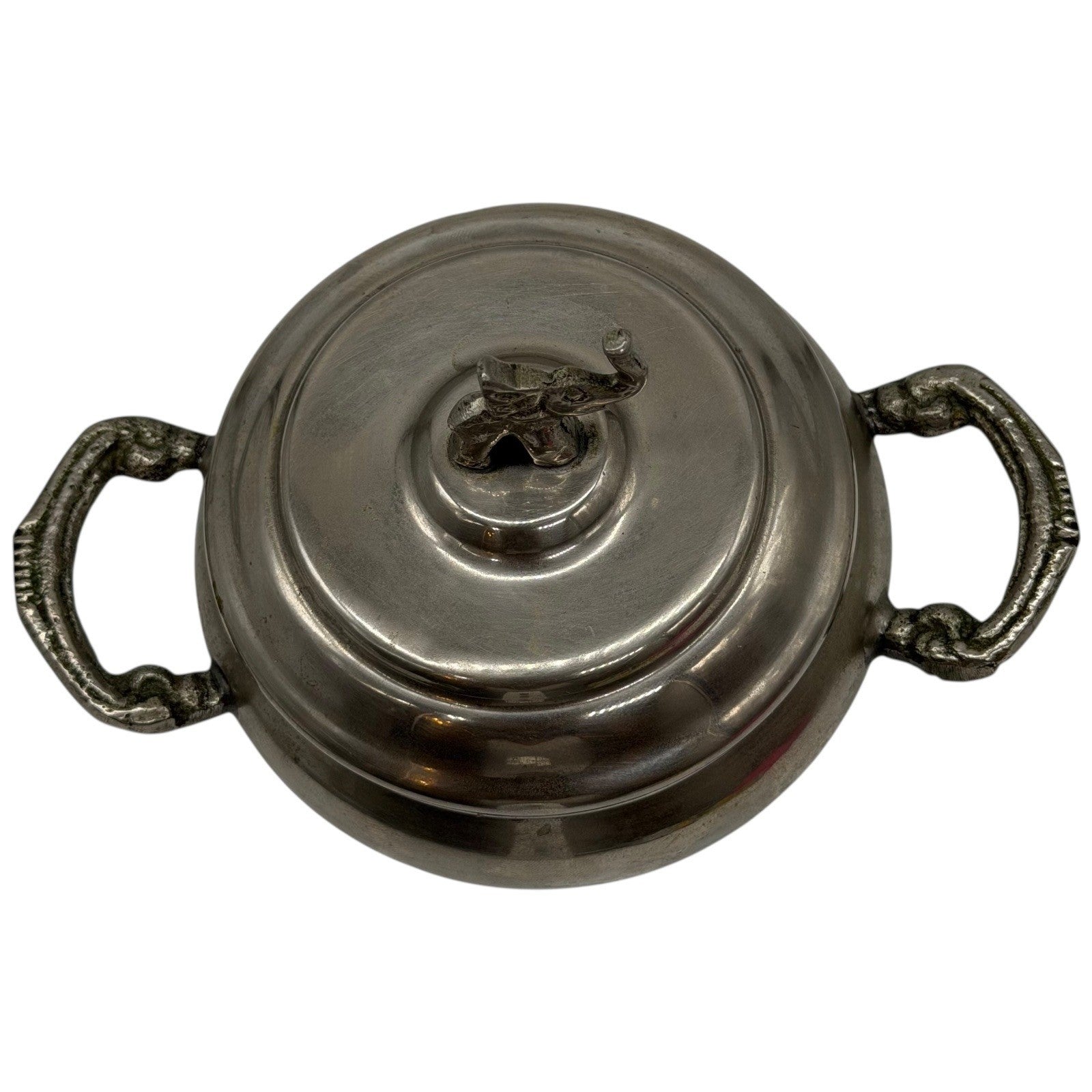 Vintage Pewter Elephant Lidded Sugar Bowl Trinket Dish With Handles