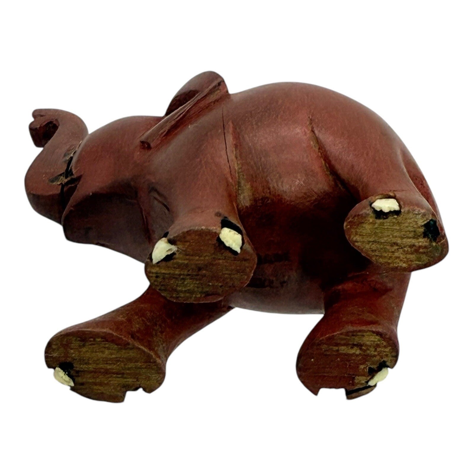 Hand Carved Wooden Elephant Figurine Trunk Up Good Luck Charm Decor Small