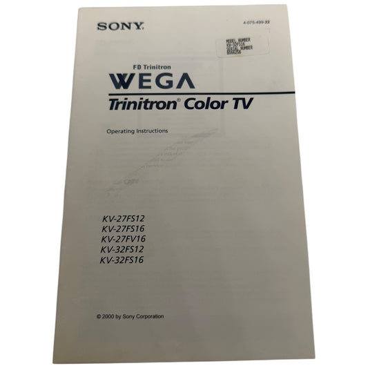 Sony WEGA Trinitron Trinitron Color TV Operating Instructions Manual KV-32FS16