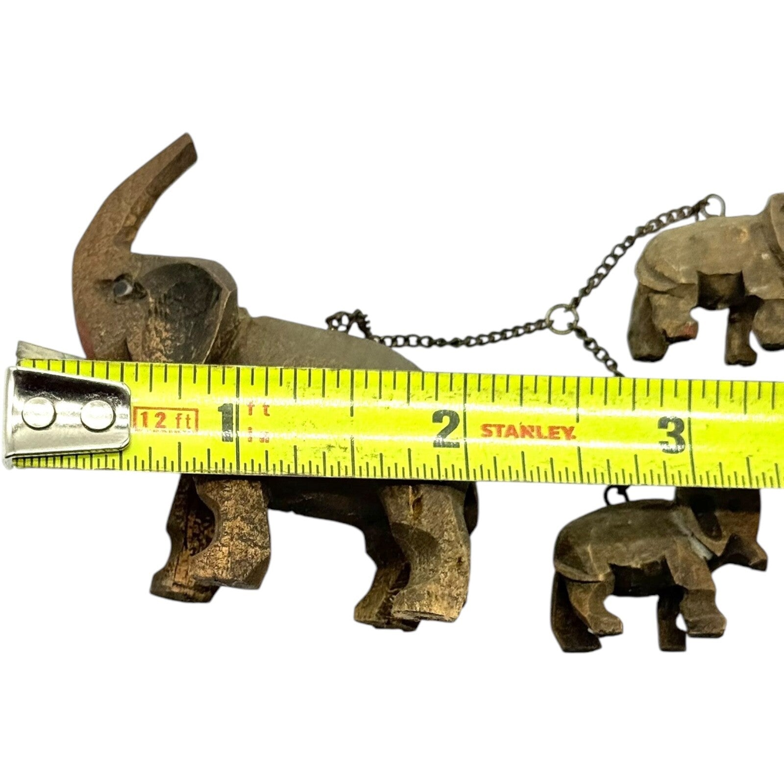 Vintage 1950s German Hand-Carved Wooden Elephant Toy Set with 2 Baby Elephants