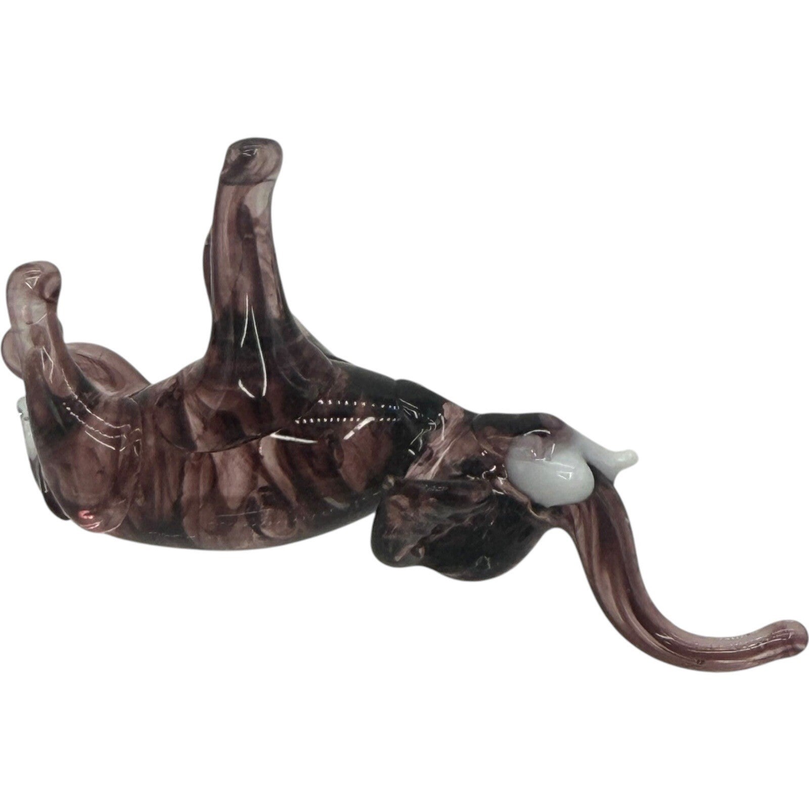 Glass Elephant Figurine Hand Blown Art Glass Trunk Up Decor Statue