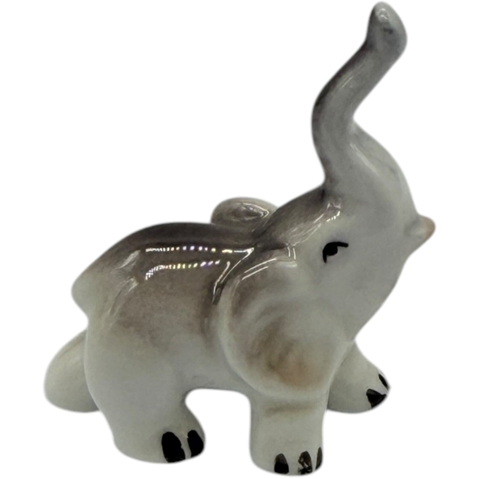 Vintage Japan Ceramic Miniature Elephant Figurines - Parent & Child - Good Luck