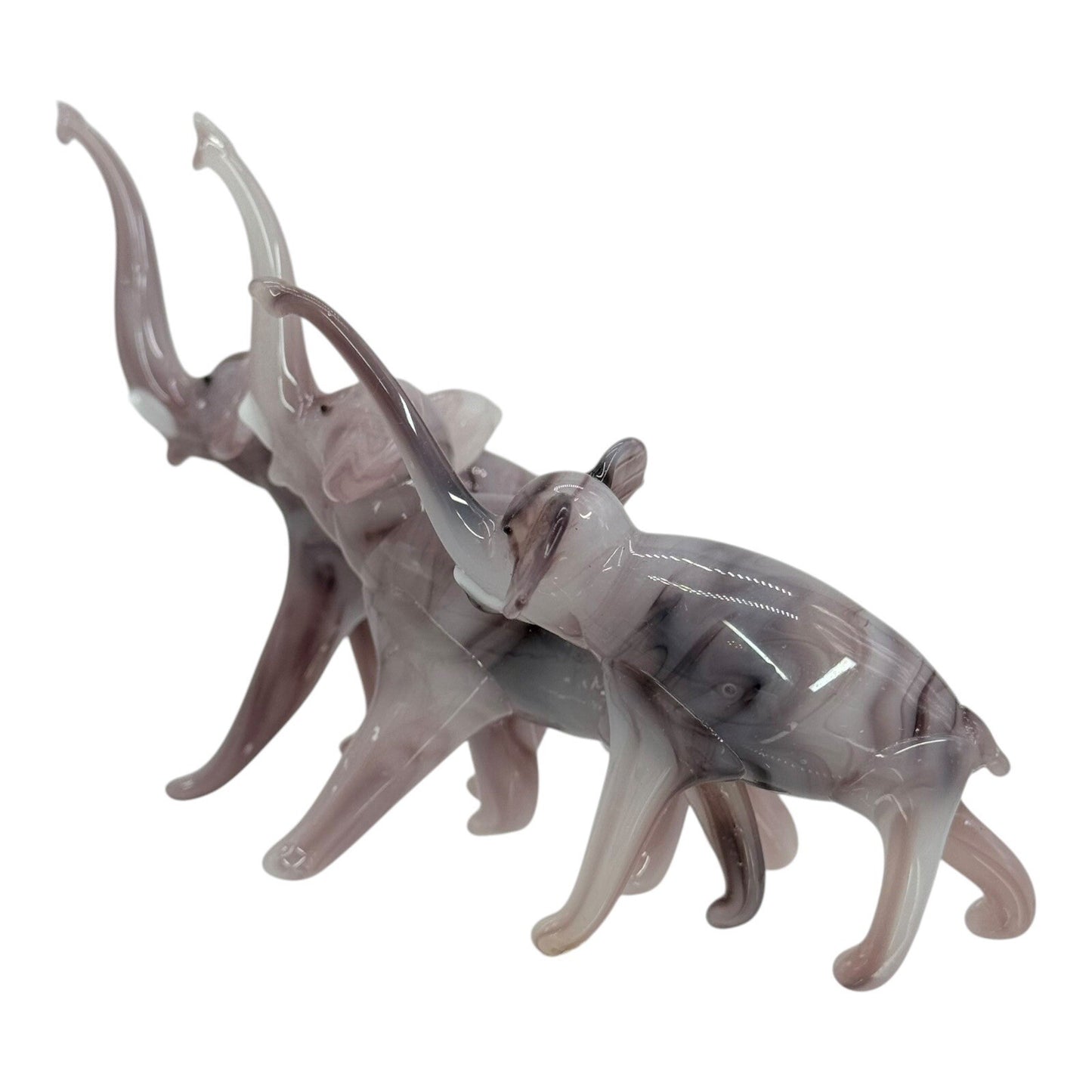 Murano Style Glass Elephant Figurines Set of 3 Trunk Up Good Luck Decor