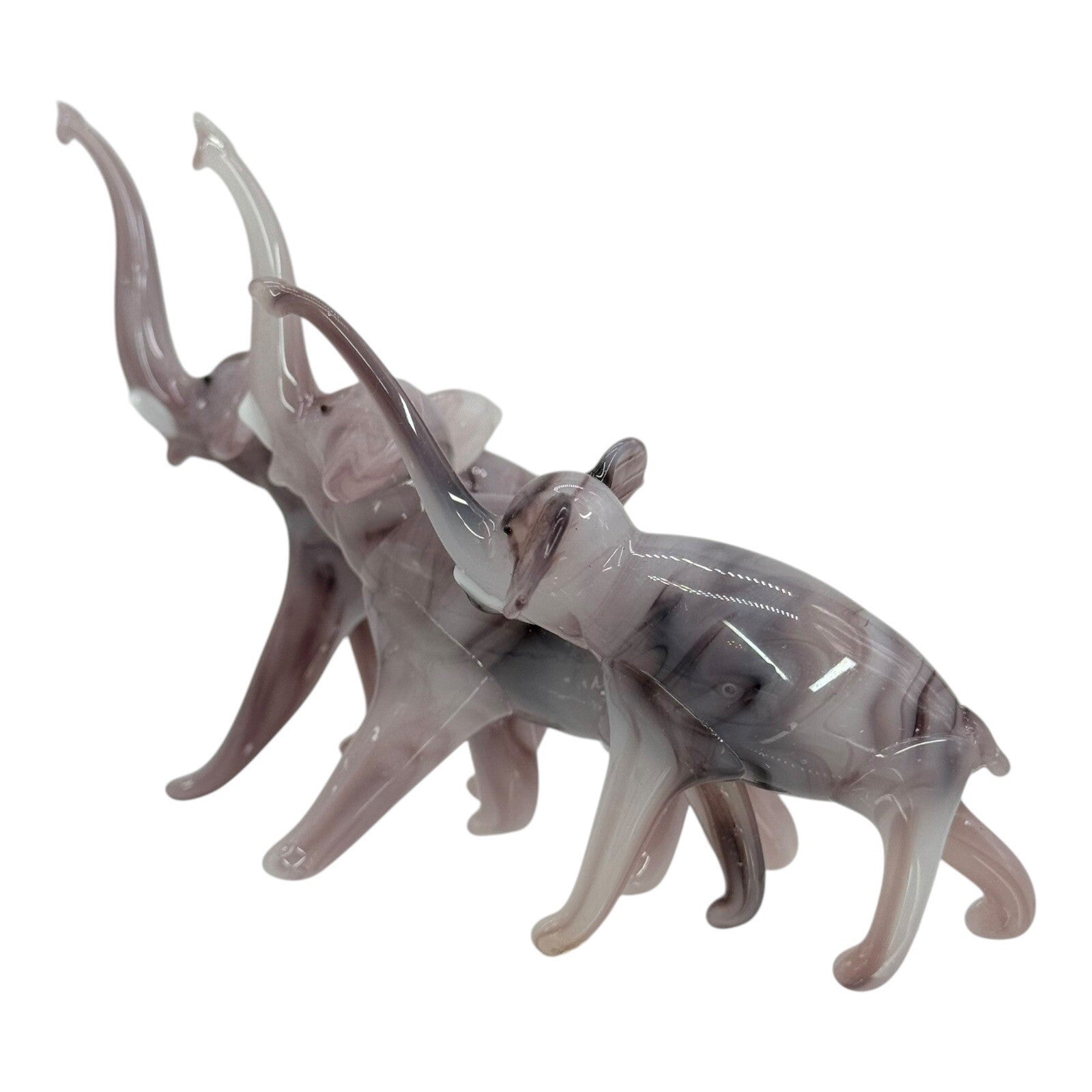 Murano Style Glass Elephant Figurines Set of 3 Trunk Up Good Luck Decor