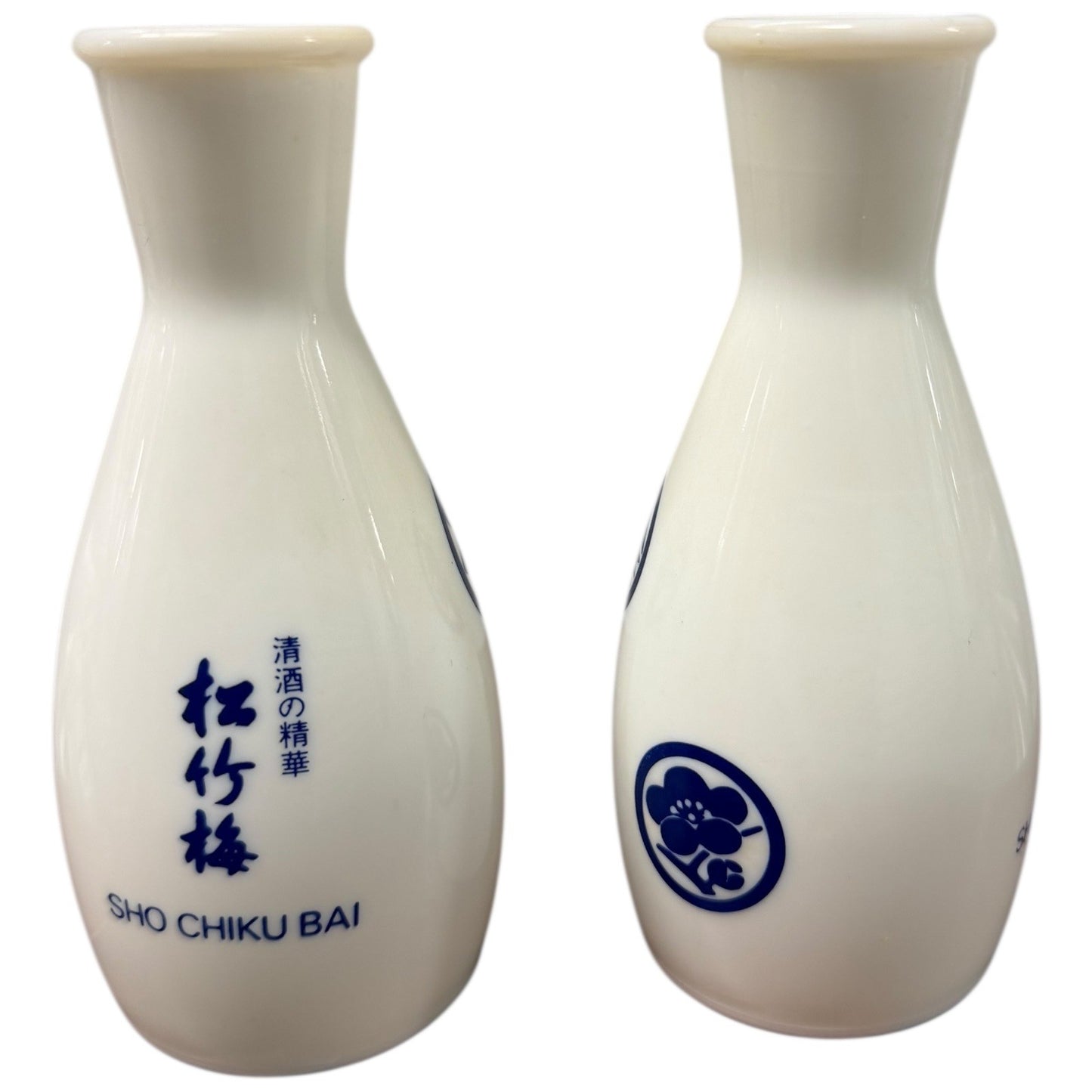 Sho Chiku Bai Sake Bottle Ceramic White Blue Pine Bamboo Plum Design