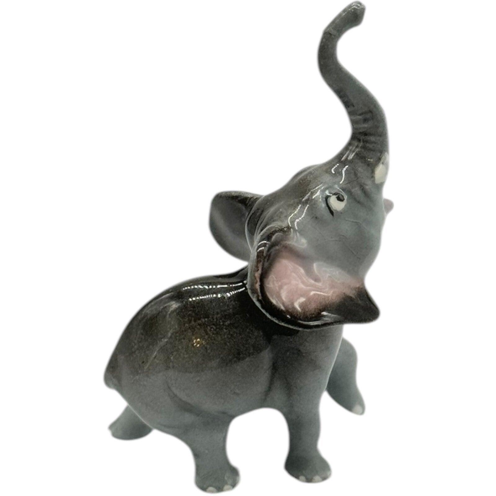 Vintage Hagen Renaker Ceramic Elephant Figurines - Hand-Painted Gray & Pink