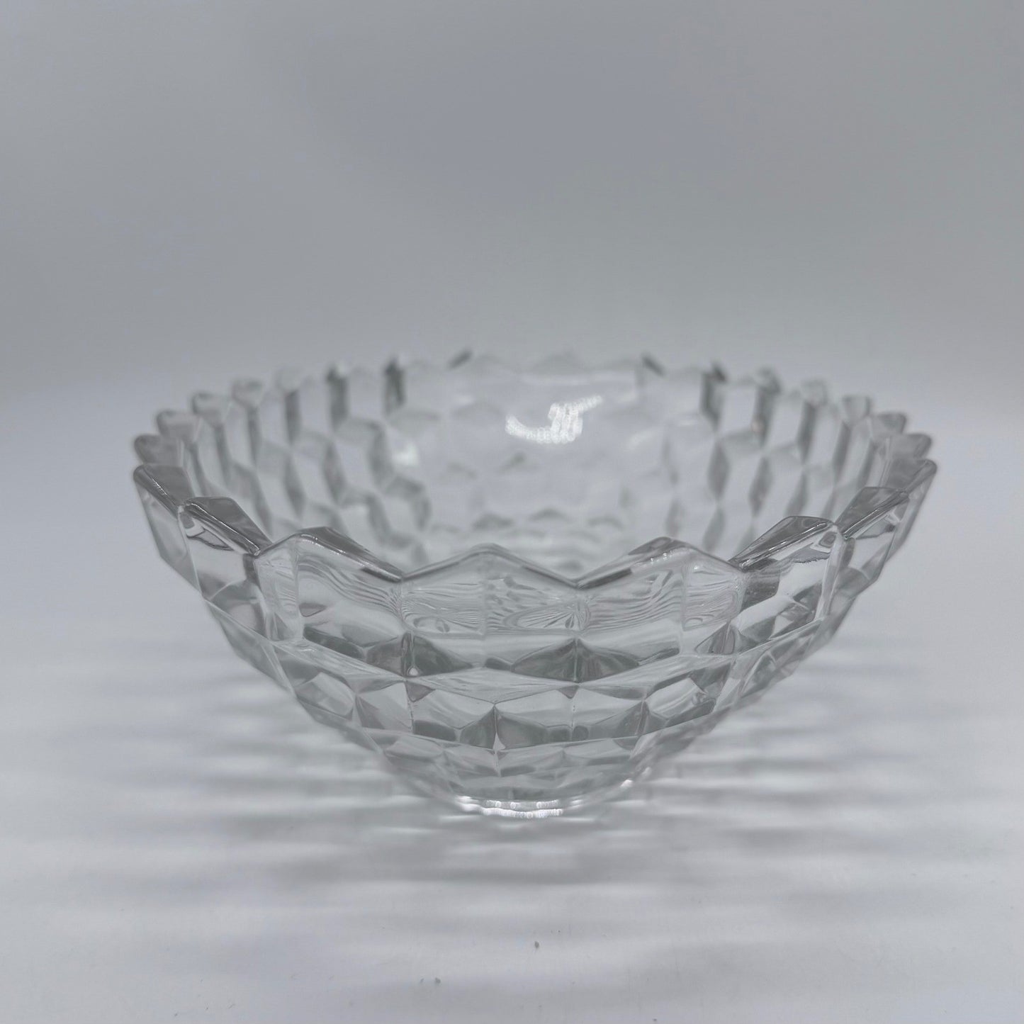 Vintage Cut Glass Serving Bowl Diamond Pattern Scalloped Rim 11 Inch