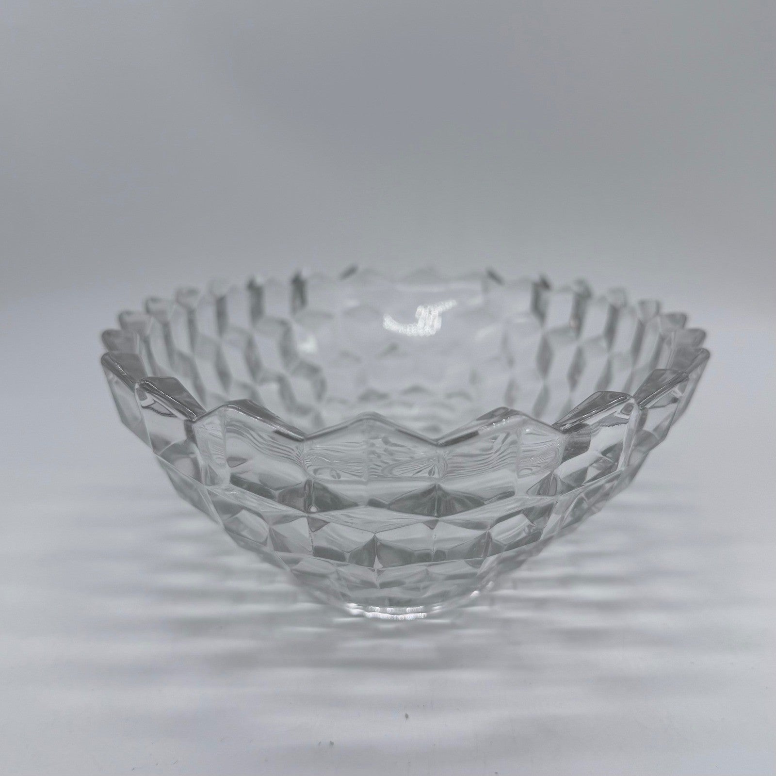Vintage Cut Glass Serving Bowl Diamond Pattern Scalloped Rim 11 Inch
