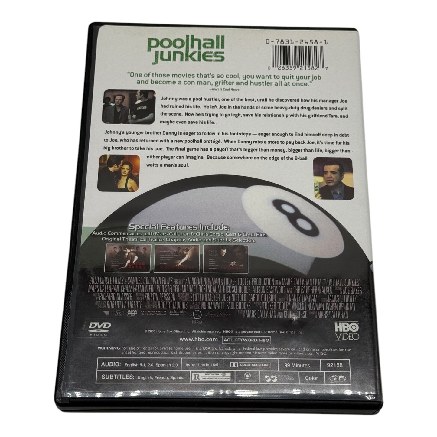Poolhall Junkies DVD by Mars Callahan Used