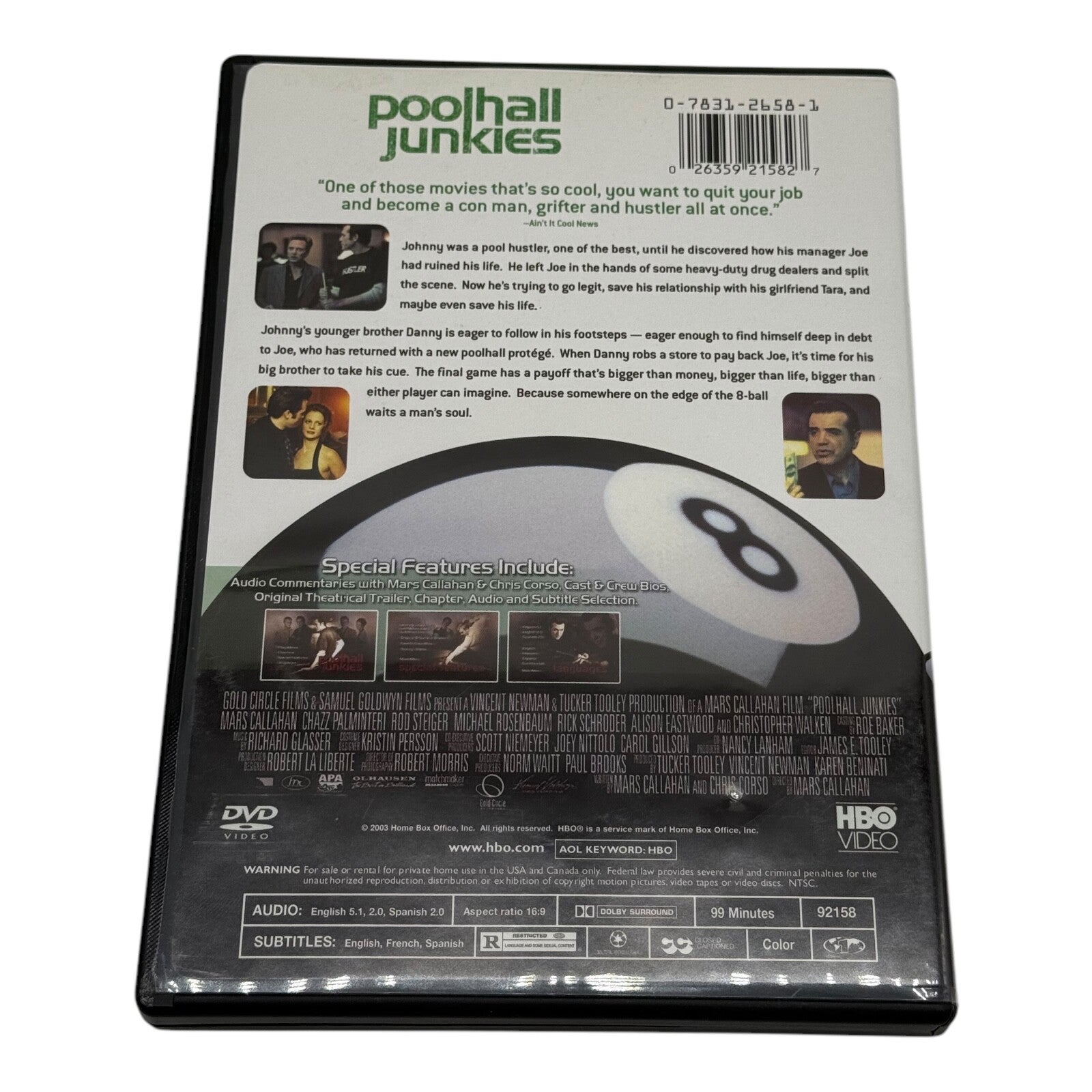 Poolhall Junkies DVD by Mars Callahan Used